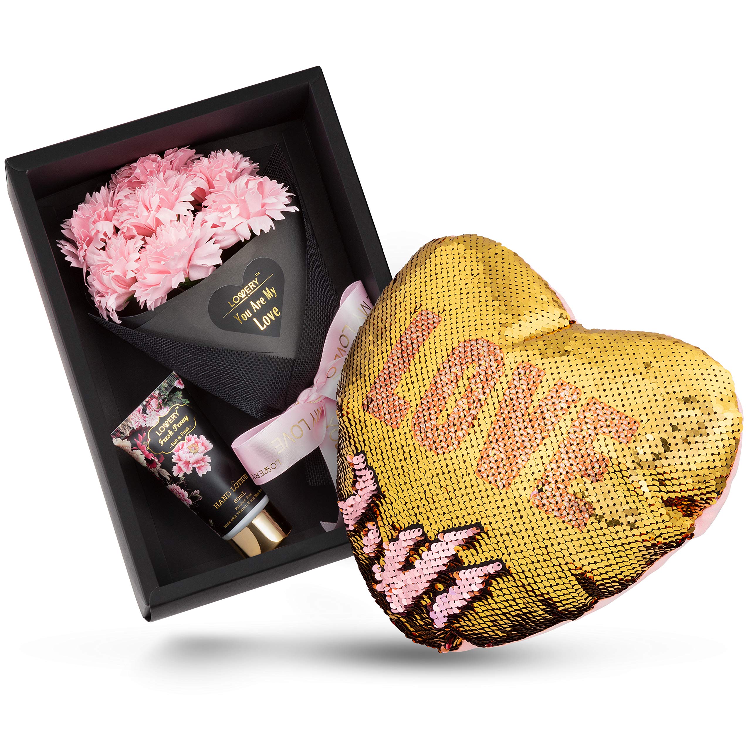 Bath And Body Gift Baskets For Women, Spa Gift Basket, Plant Essential Oil With Bouqet Of Pink Carnation Soaps, Fresh Peony And