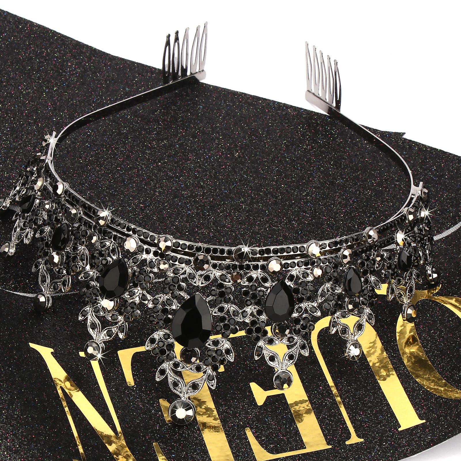 Birthday Queen Sash and Tiara for Women Crystal Tiara and Satin Kit for Girl Rhinestones Crown with Comb Glitter Hair Accessorie