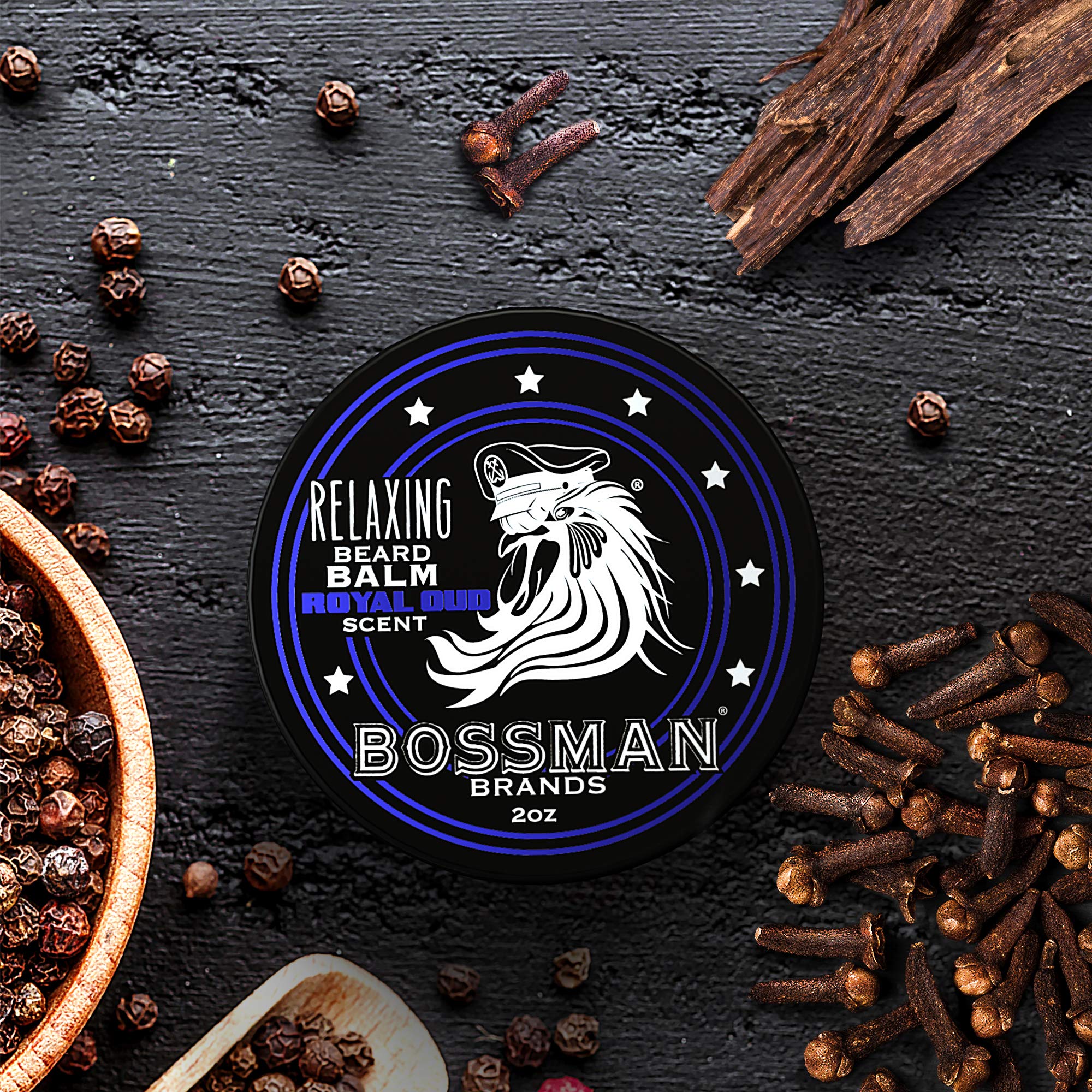Bossman Relaxing Beard Balm - Beard Tamer, Relaxer, Thickener And Softener Cream - Beard Care Product - Made In Usa (Royal Oud S
