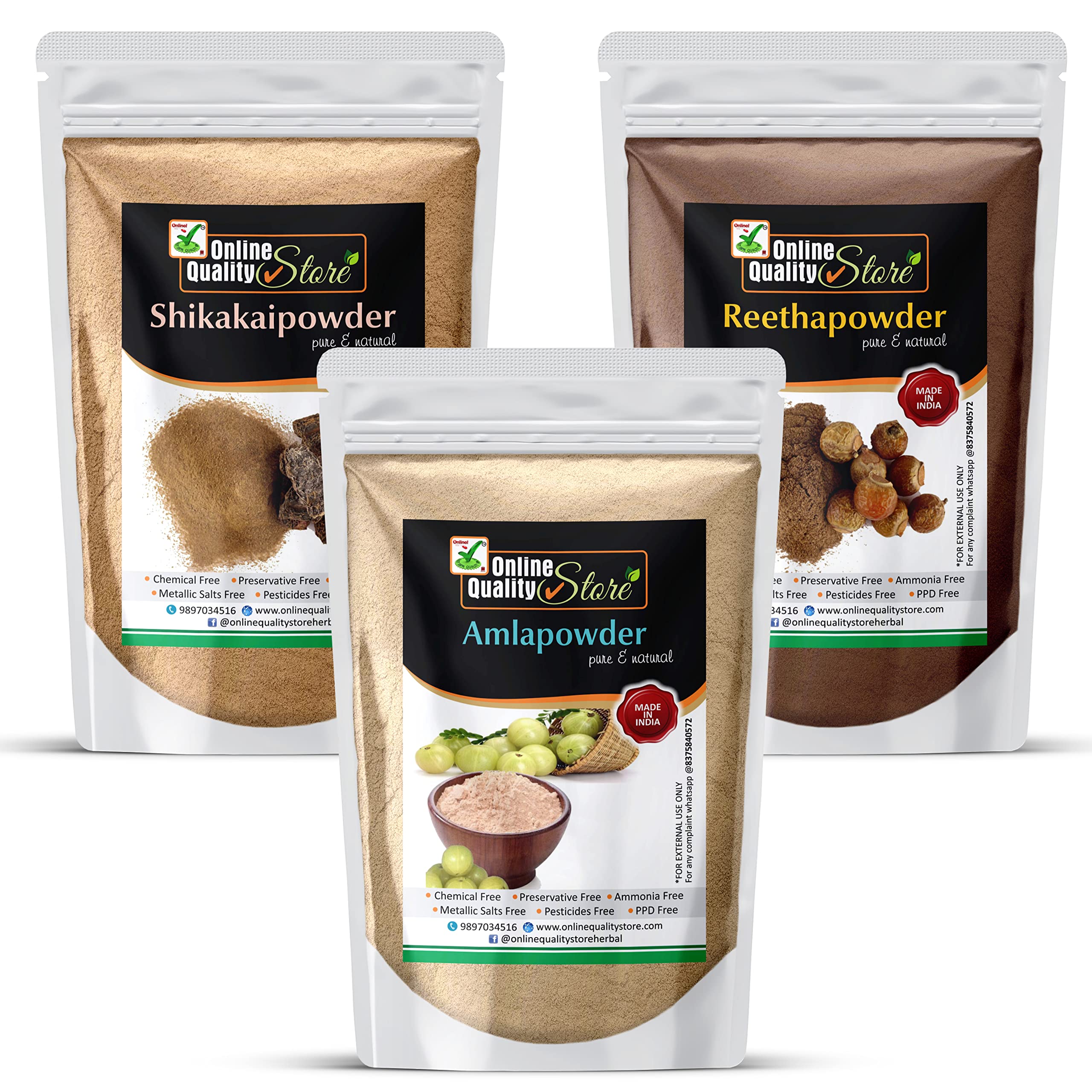 Online Quality Store Amla, Reetha, Shikakai Powder Combo Powder Pack For Hair |Hair Pack Powder Combo |Hair Care Products |Reeth