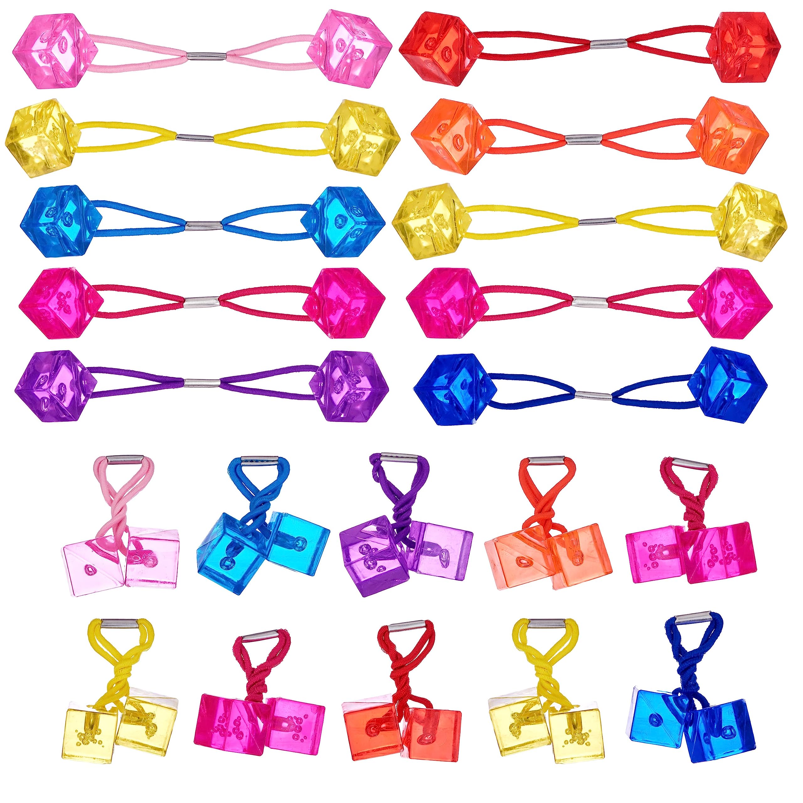 Expressions 20Pc Cube Ponytailers Assorted Ponytail Cubes Twin Bead Hair Elastics, Bright Multicolored Twin Hair Beads Bauble Ha