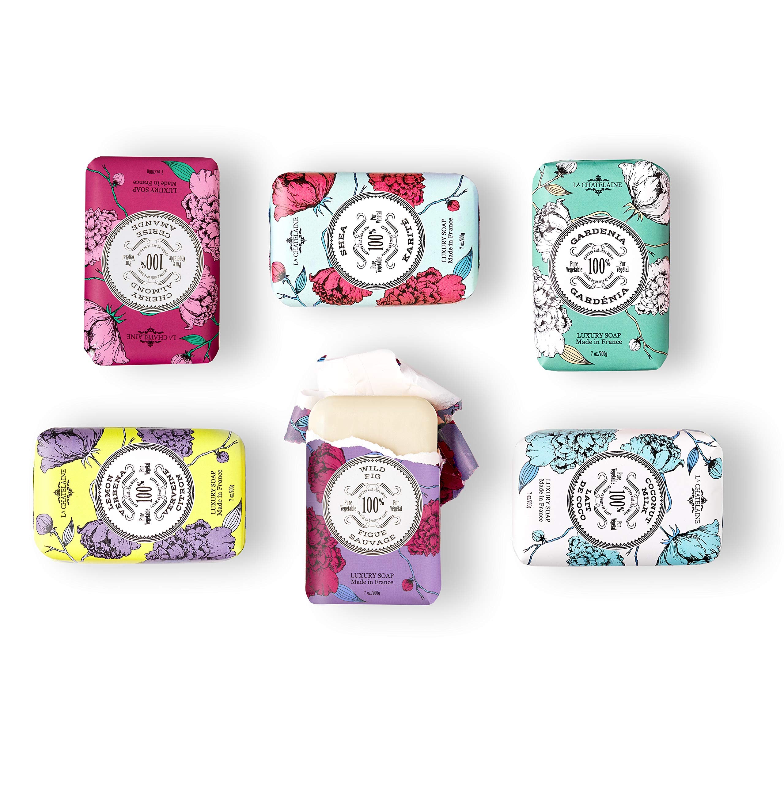 La Chatelaine Luxury Soap Collection | Oprahs Favorite Things | Shea Butter Bar Soaps, Made In France | Natural | Set Of 6, 7 Oz
