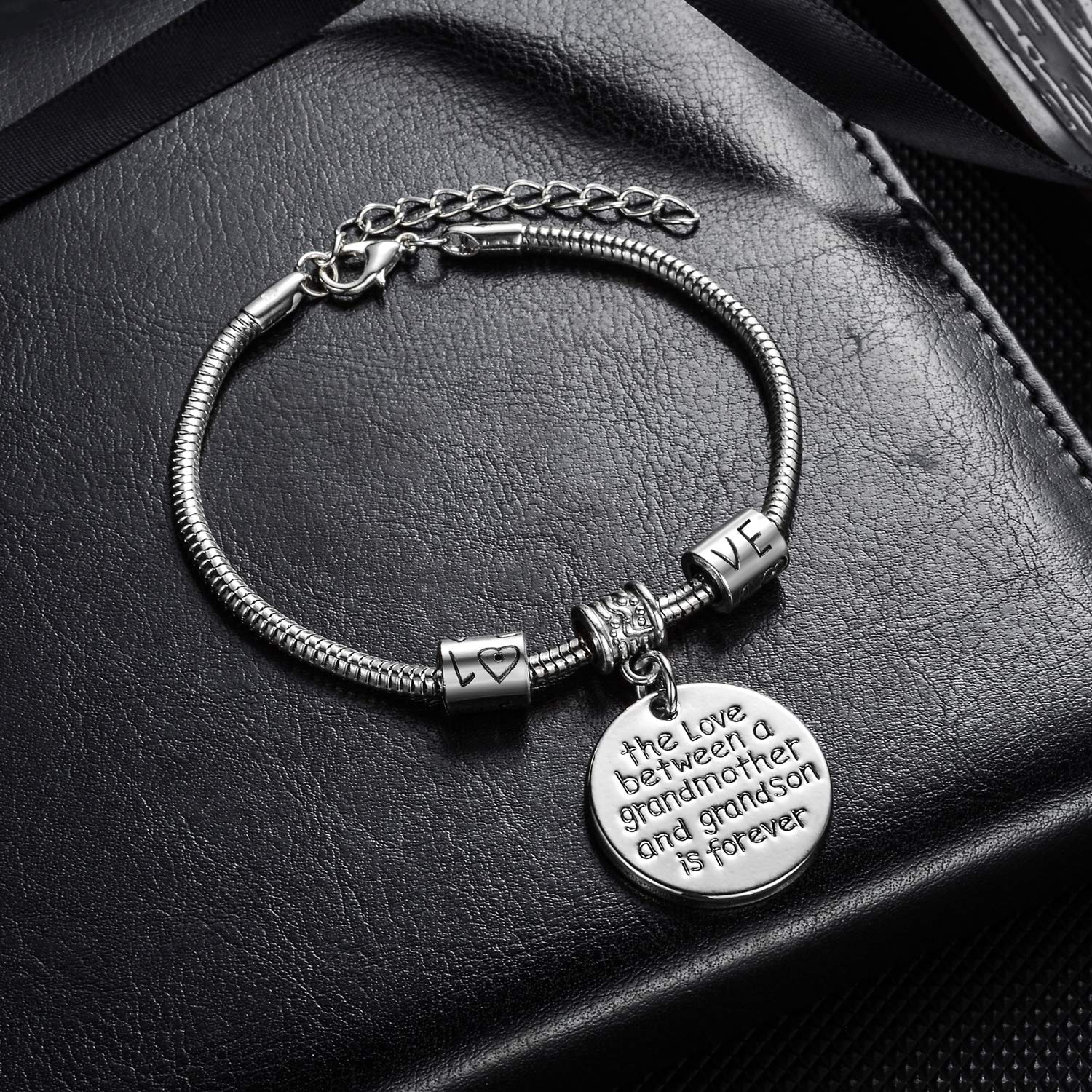 YEEQIN Grandmother Gift Bracelet From Grandson Grandmother Bracelet Grandma Gift Christmas Grandmother and Grandson Love Forever