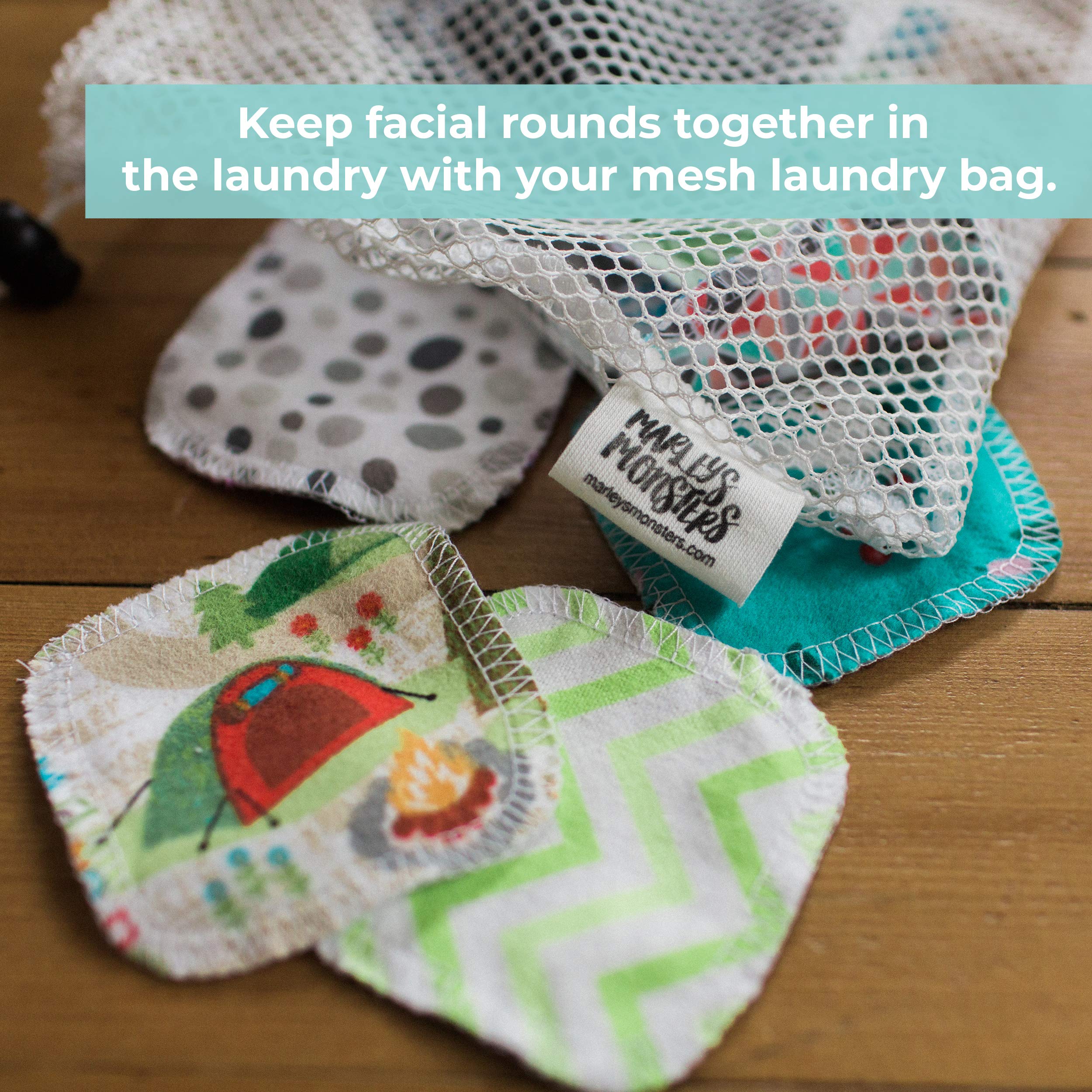 Marley'S Monsters Facial Rounds 20 Count Pack + Laundry Bag - Soft And Reusable Organic Cotton Rounds (Organic Natural)