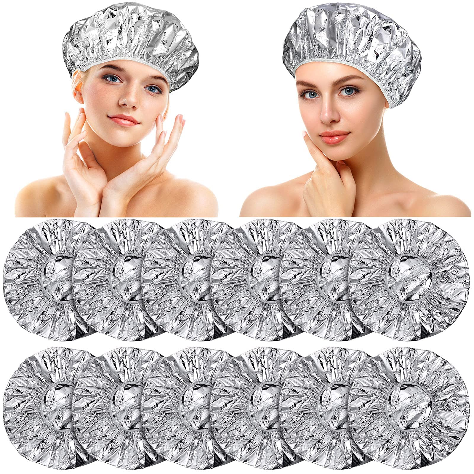 12 Pieces Deep Conditioning Caps Aluminum Foil Reusable Hair Processing Caps Hair Coloring Shower Caps For Home Salon Use (Silve