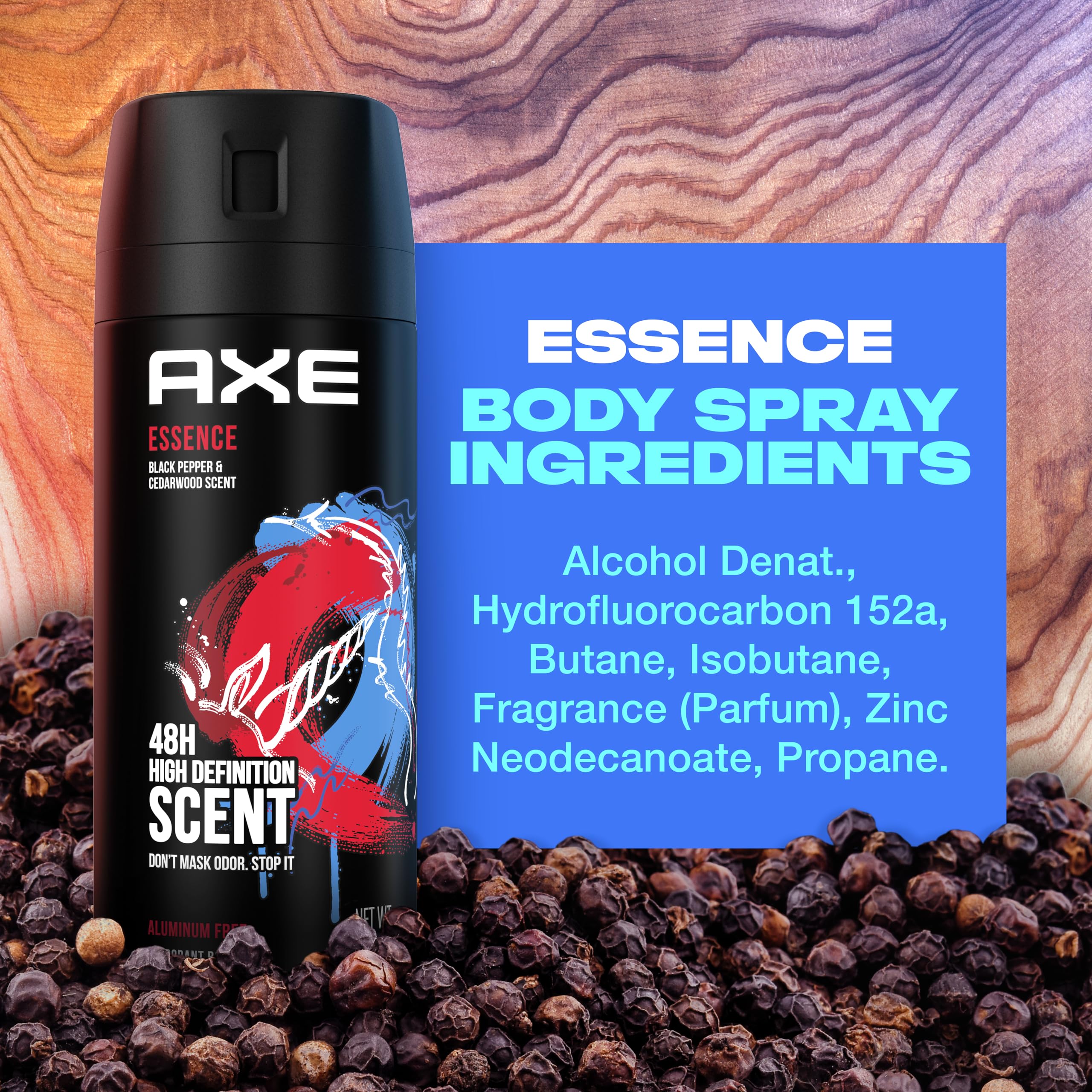 AXE Body Spray Deodorant for Long Lasting Odor Protection Essence Black Pepper & Cedarwood Men 's Deodorant Formulated Without A