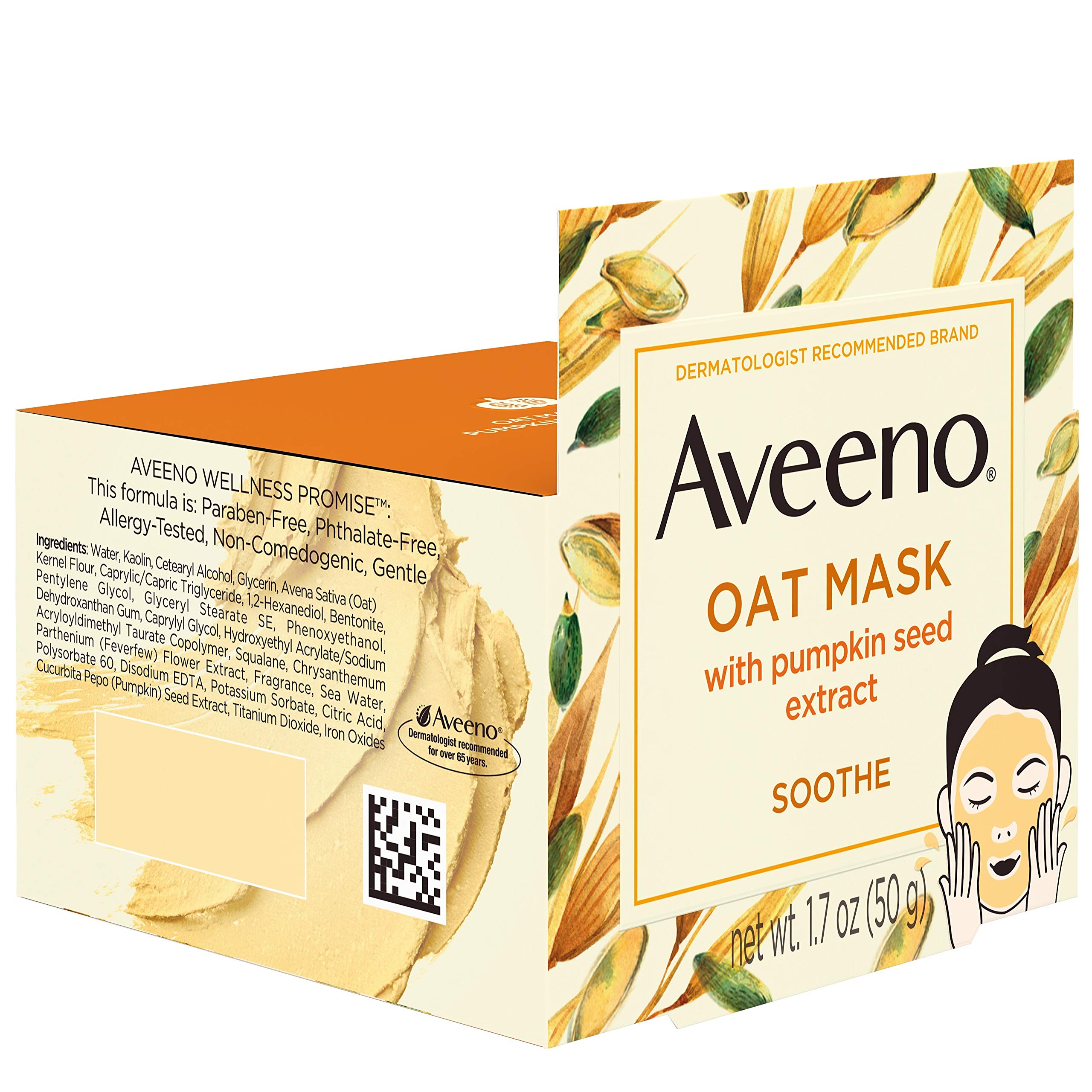Aveeno Oat Face Mask With Soothing Pumpkin Seed Extract And Feverfew Extract, To Rebalance And Hydrate Skin, Paraben Free, Phtha