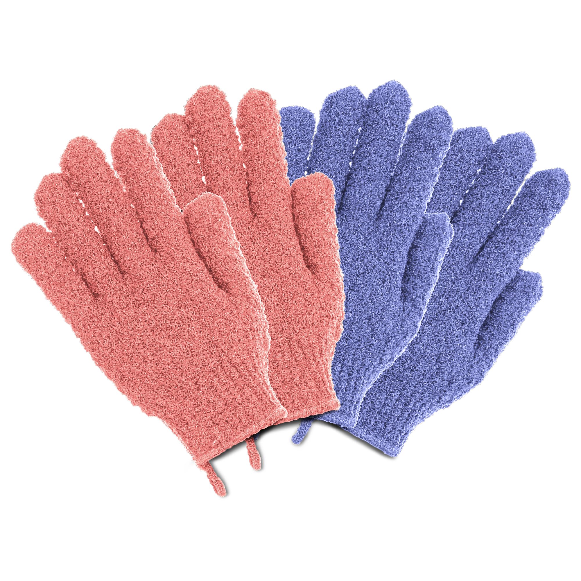 The Beauty Project 4 Pairs Exfoliating Gloves, 100% Nylon, Dual Texture Body Scrub for Spa, Massage & Dead Skin Removal, MultiC