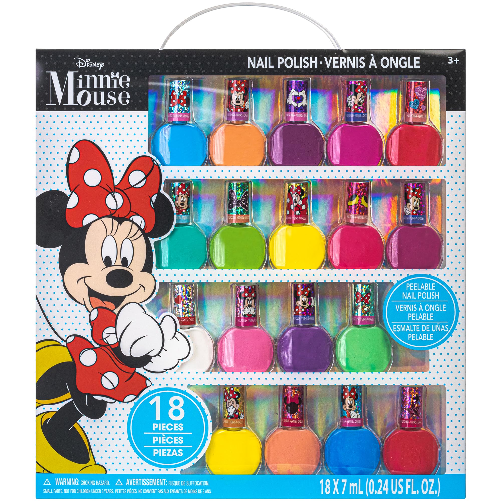 Townley Girl Disney Minnie Mouse NonToxic PeelOff Nail Polish Set for Girls, Glittery and Opaque Colors,18 Pcs|Perfect for Par