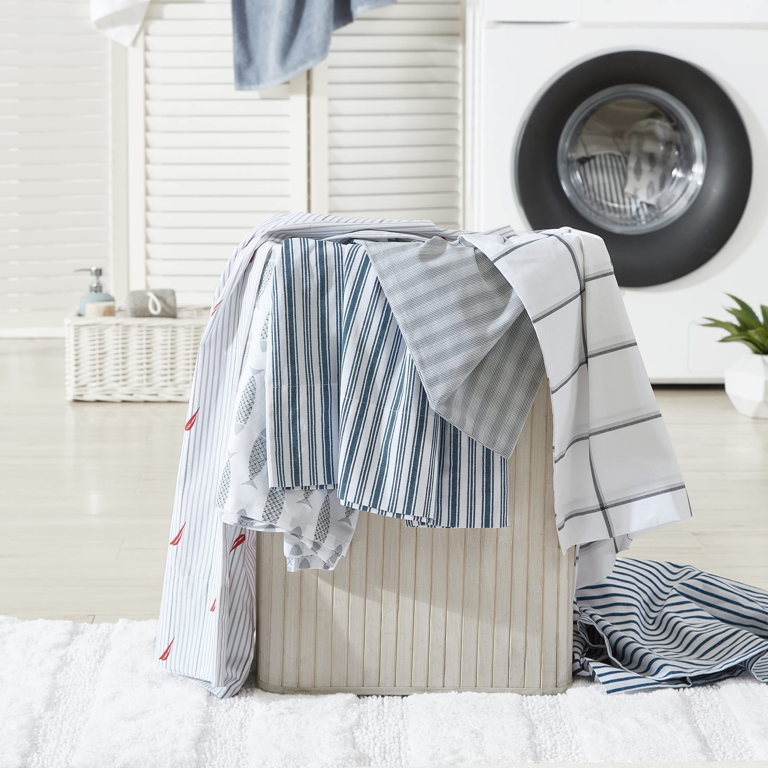 Nautica- Twin Sheet Set, cotton Percale Bedding Set, crisp  cool, Lightweight  Breathable (Harmead Navy, Twin)