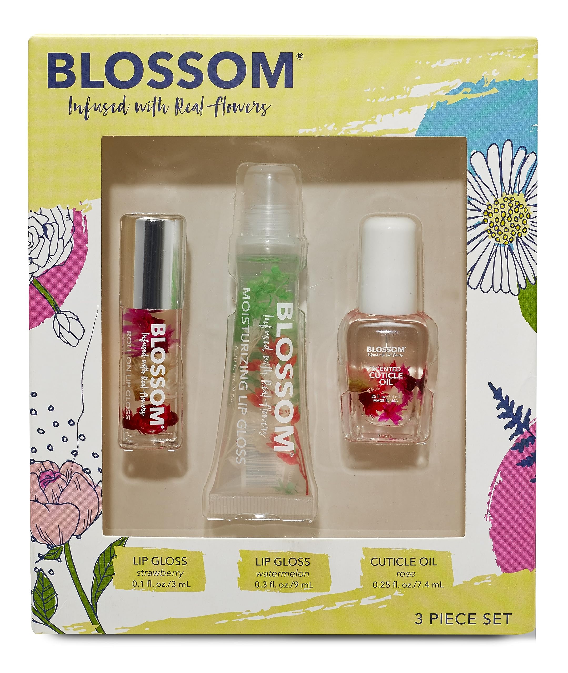 Blossom Scented Roll On Lip Gloss, Moisturizing Lip Gloss Tubes, Hydrating & Strengthening Scented Cuticle Oil With Real Flowers