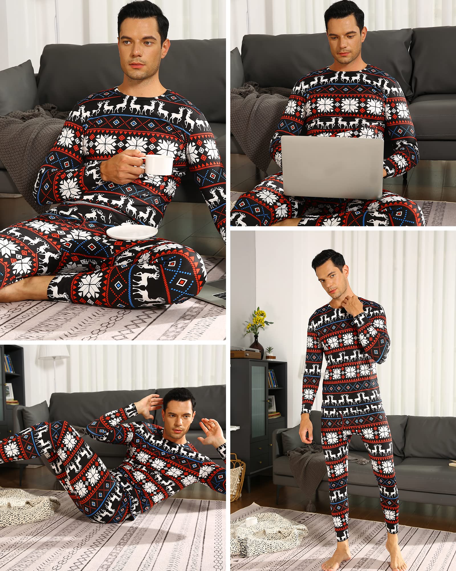 Thermal Underwear for Men Fleece Lined Long Johns Base Layer Top and Bottom Set for cold Weather christmas M