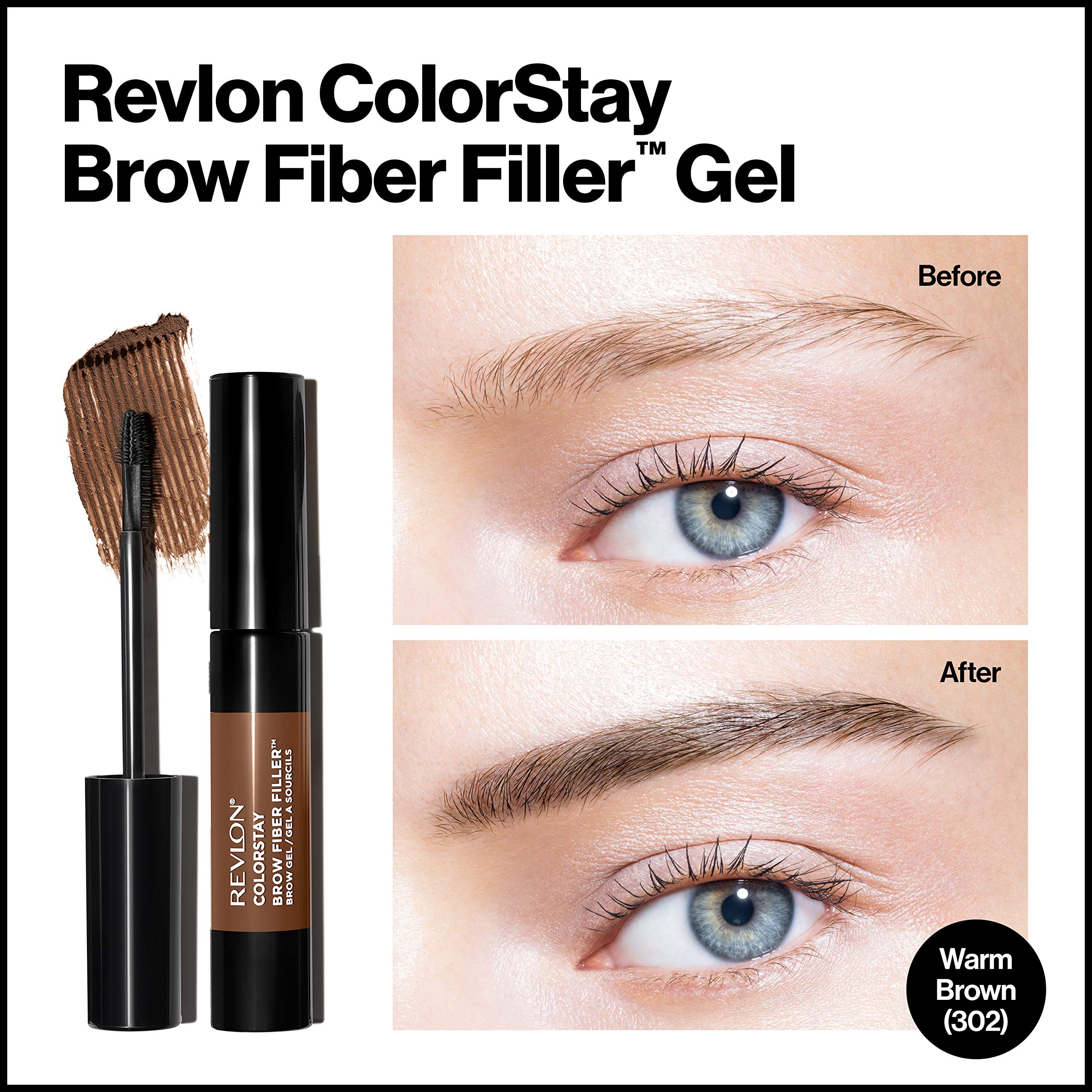 Revlon Colorstay Brow Fiber Filler, Longwearing & Volumizing Waterproof Eyebrow Gel, 302 Warm Brown, 0.23 Fl. Oz.
