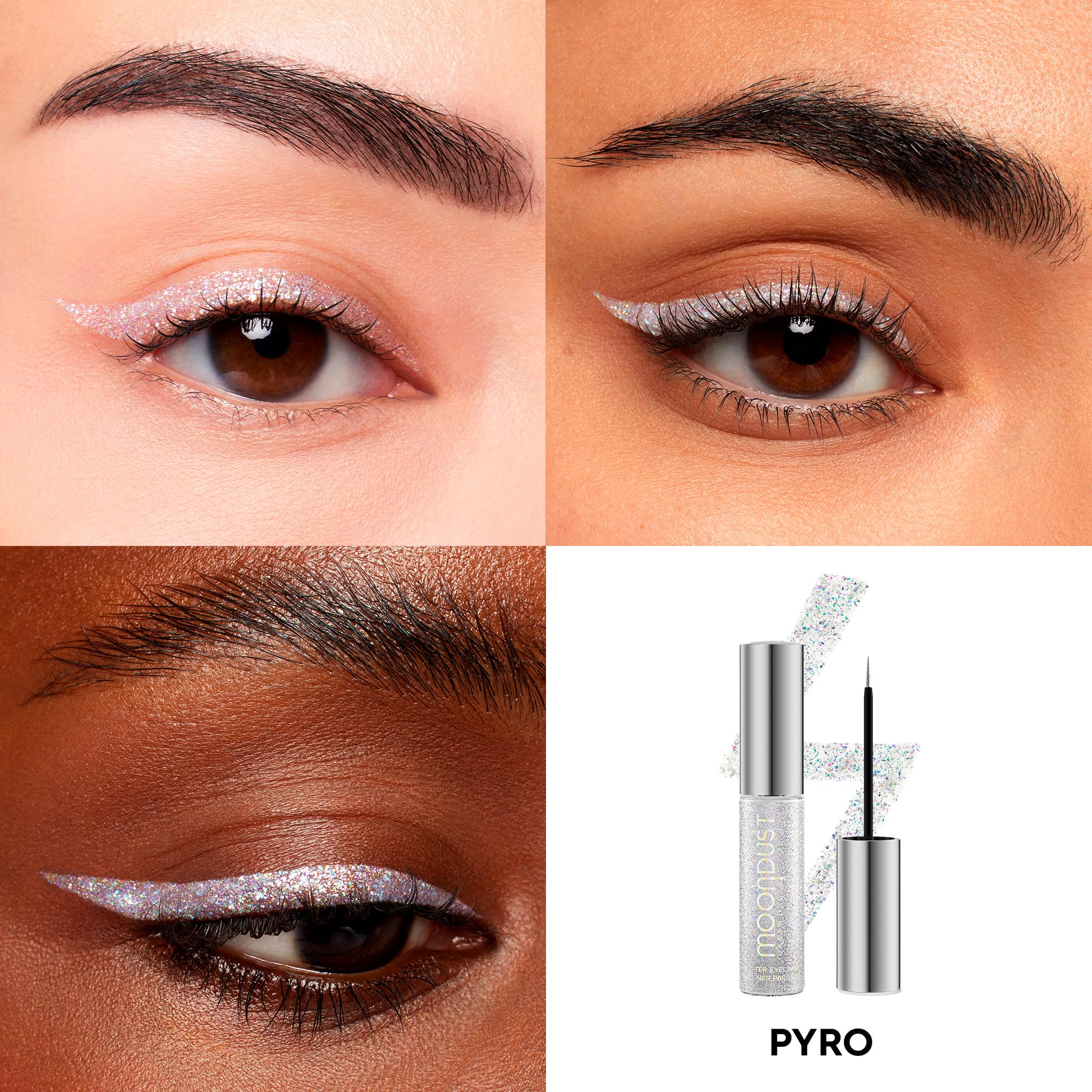 Urban Decay Moondust Liquid Glitter Eyeliner (Pyro - Iridescent Silver Glitter), Sparkly Eye Liner, Glitter Eyeshadow Topper, Un