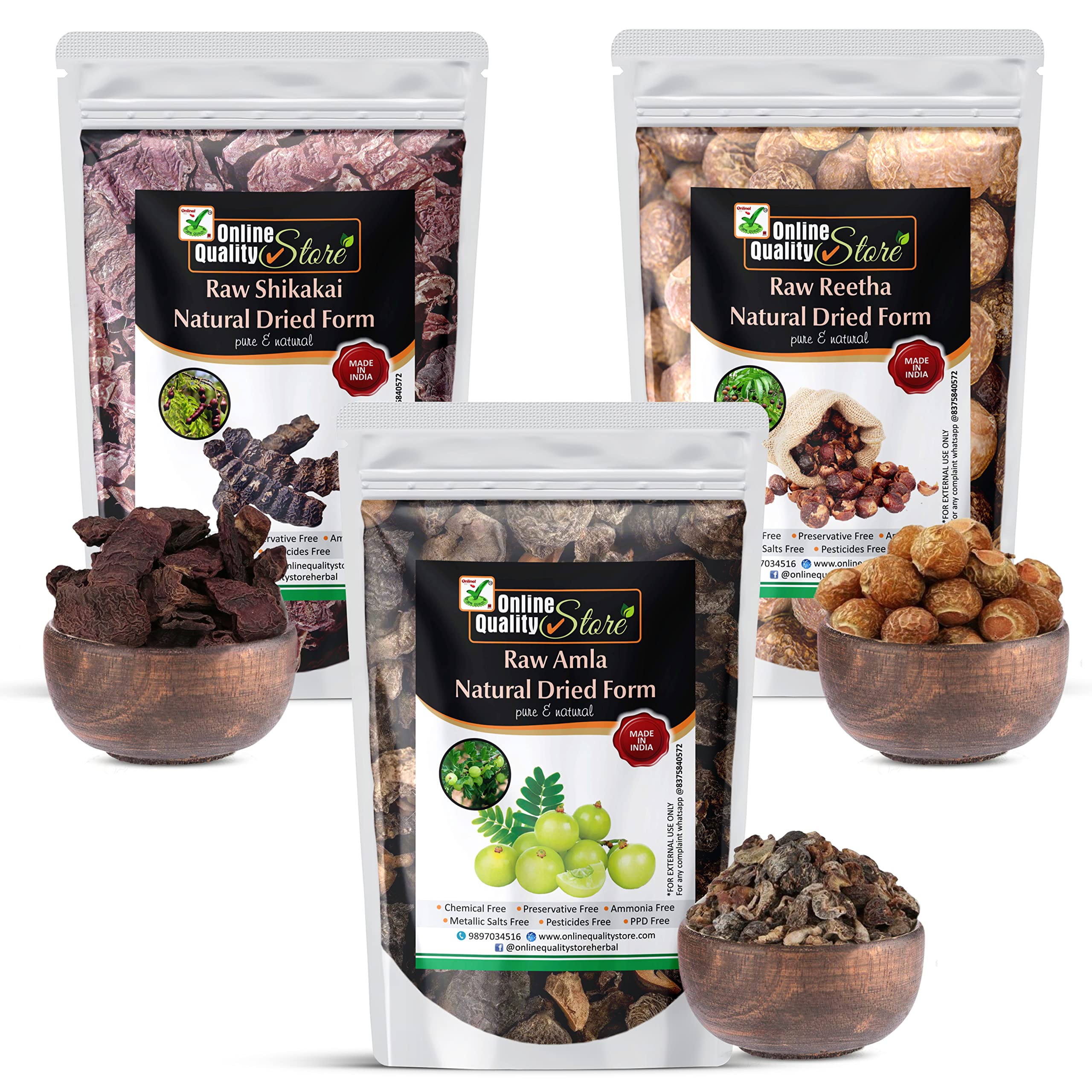 Online Quality Store Reetha Amla Shikakai Combo Raw Form |Organic Reetha For Hair |Aritha|Reetha|Ritha|Soapnuts (Sapindus Mukoro