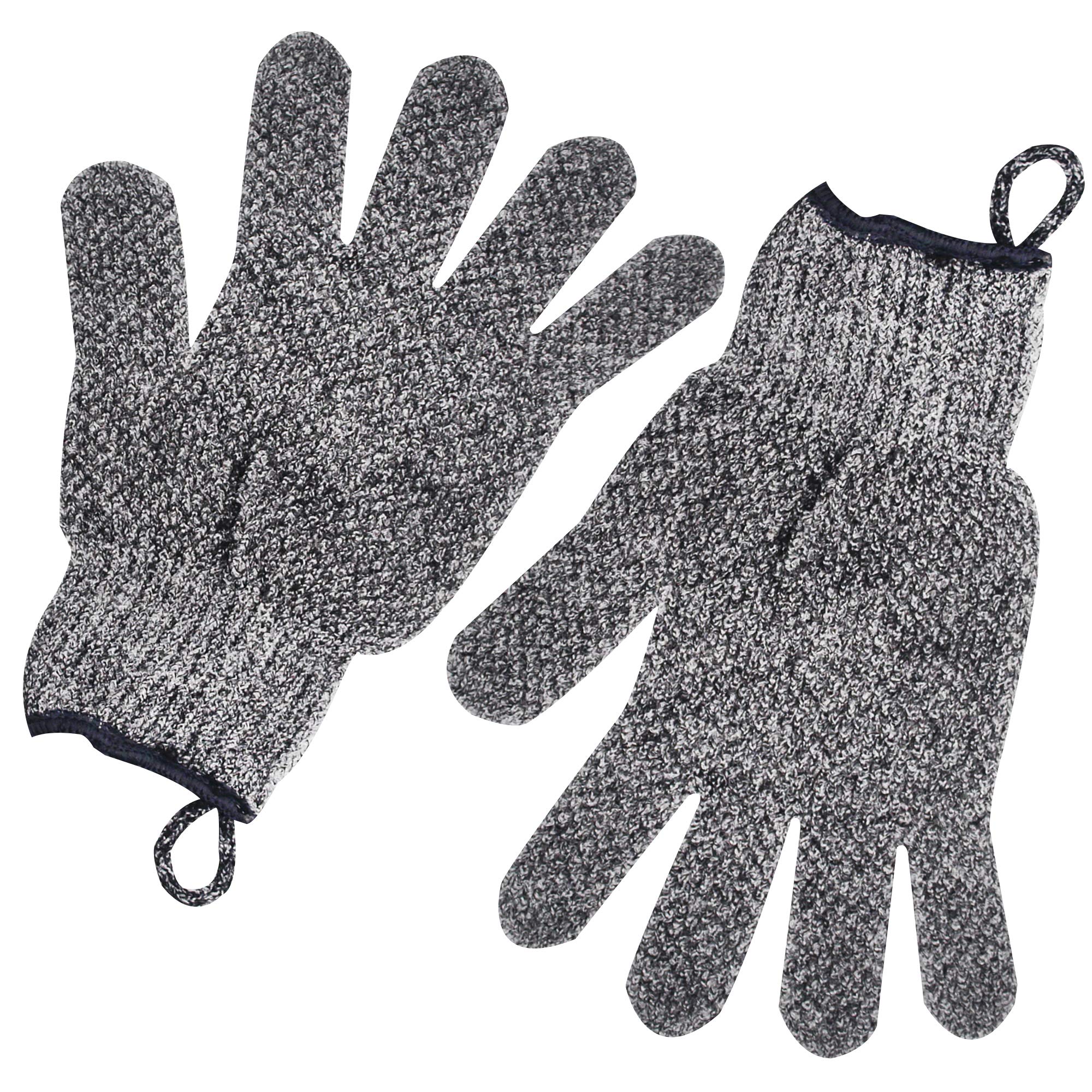 Exfoliating Gloves With Hanging Loop - 1 Pair Bamboo Charcoal Bath/Shower Gloves, Bath Gloves For Shower Exfoliating And Ingrown