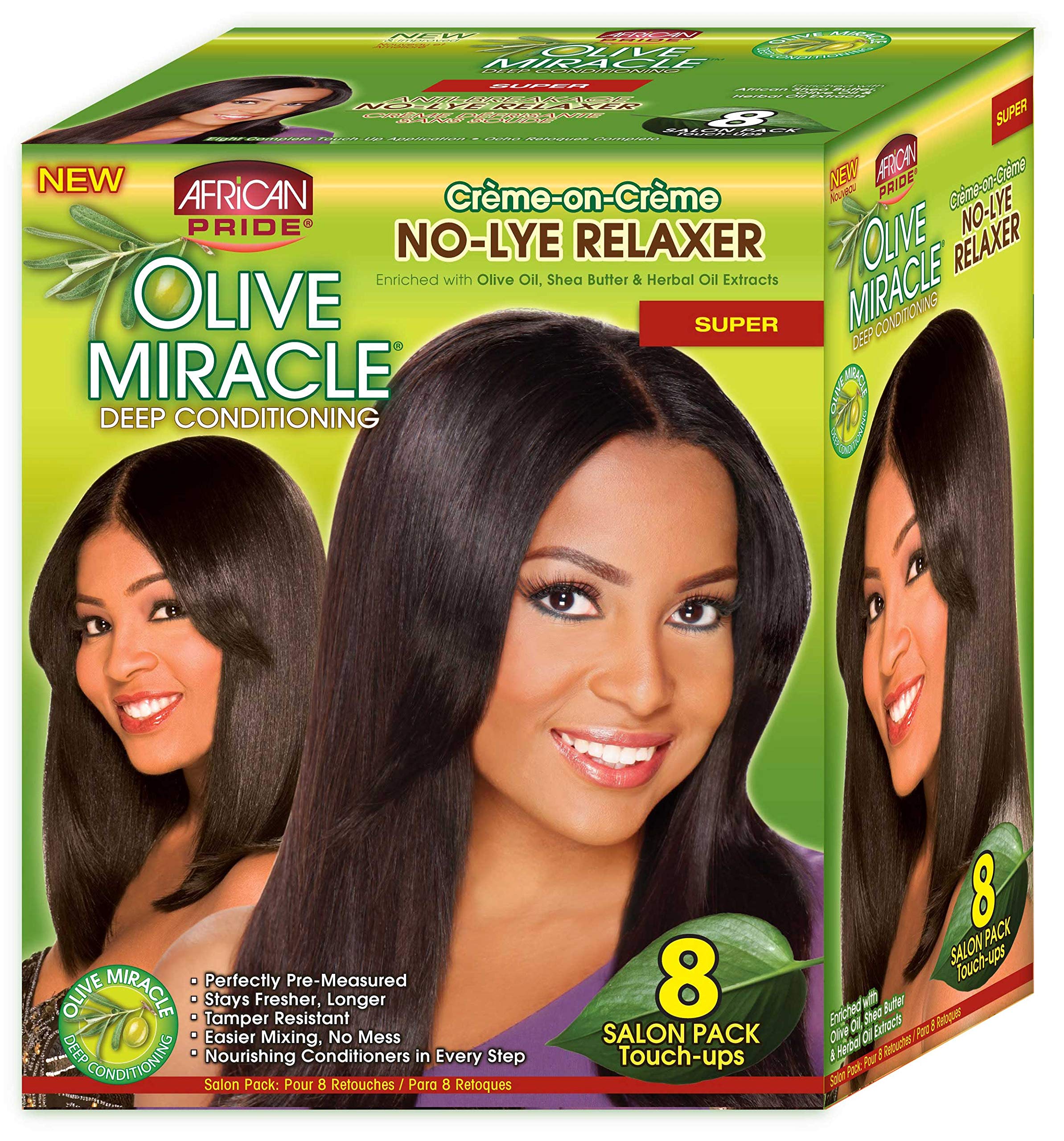 African Pride Olive Miracle Deep Conditioning No-Lye Relaxer - Super Kit 8-Count