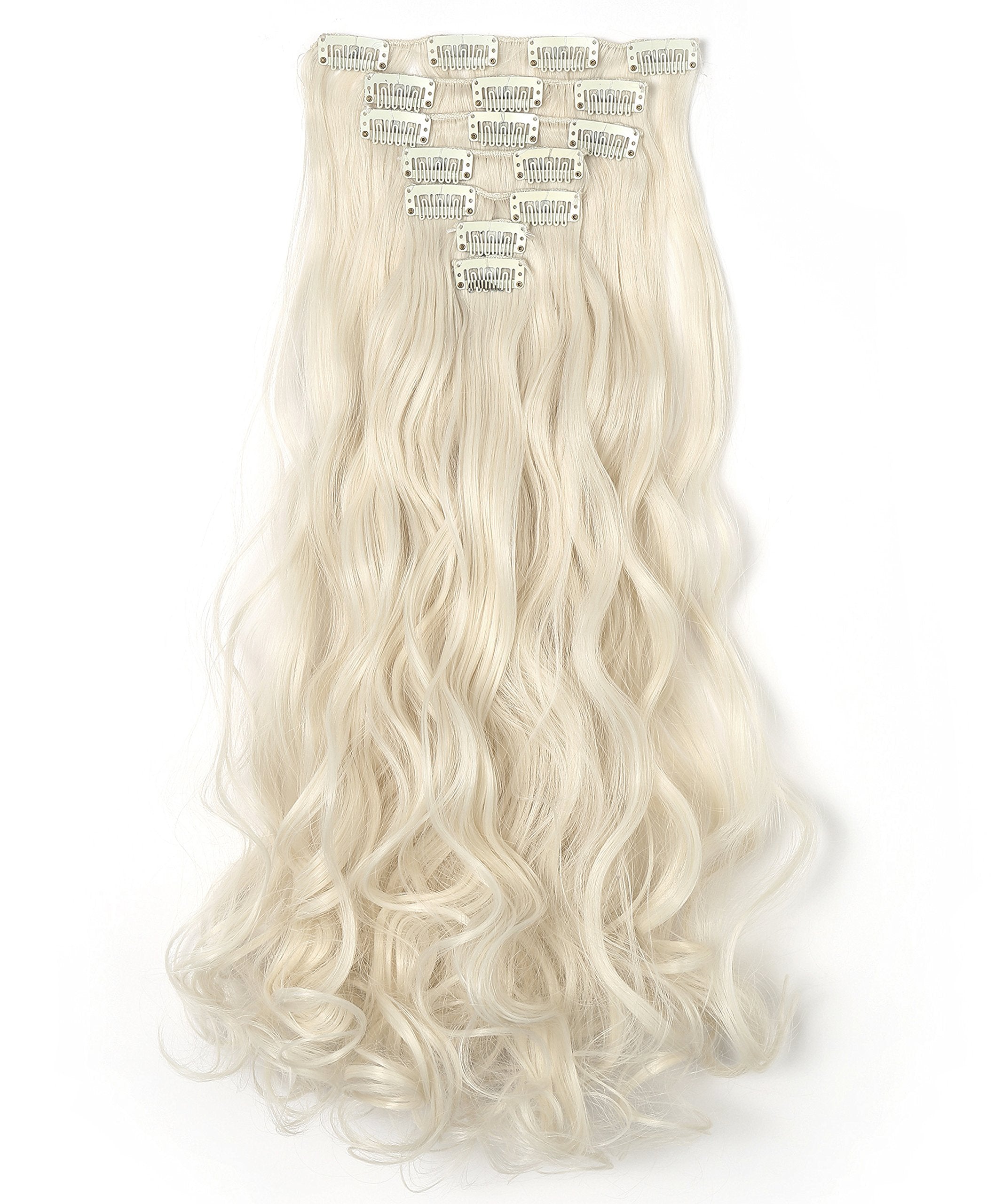 OneDor 20'' Curly Full Head Clip in Synthetic Hair Extensions 7pcs 140g (60#-Platinum Blonde)