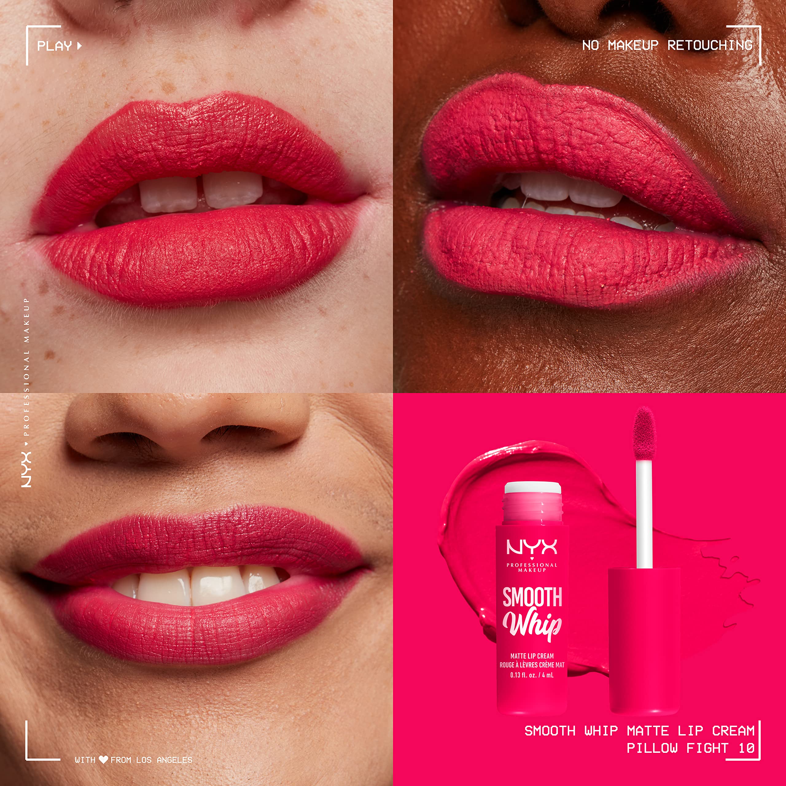 Nyx Professional Makeup Smooth Whip Matte Lip Cream, Long Lasting, Moisturizing, Vegan Liquid Lipstick - Pillow Fight (Hot Fusch