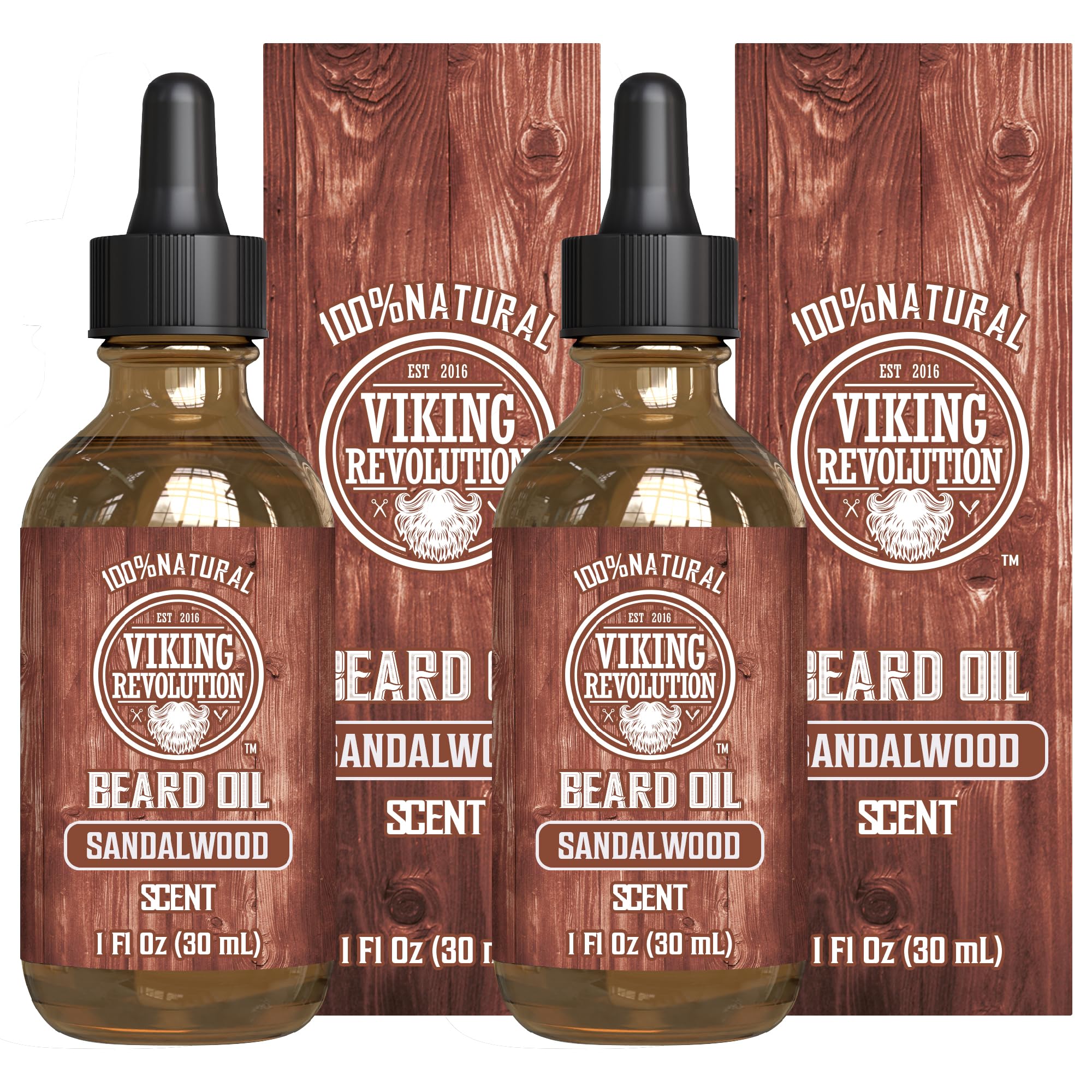 Viking Revolution Sandalwood Beard Oil for Men - Natural Mens Beard Oil with Argan Oil and Jojoba Oil - Beard Softener, Strength