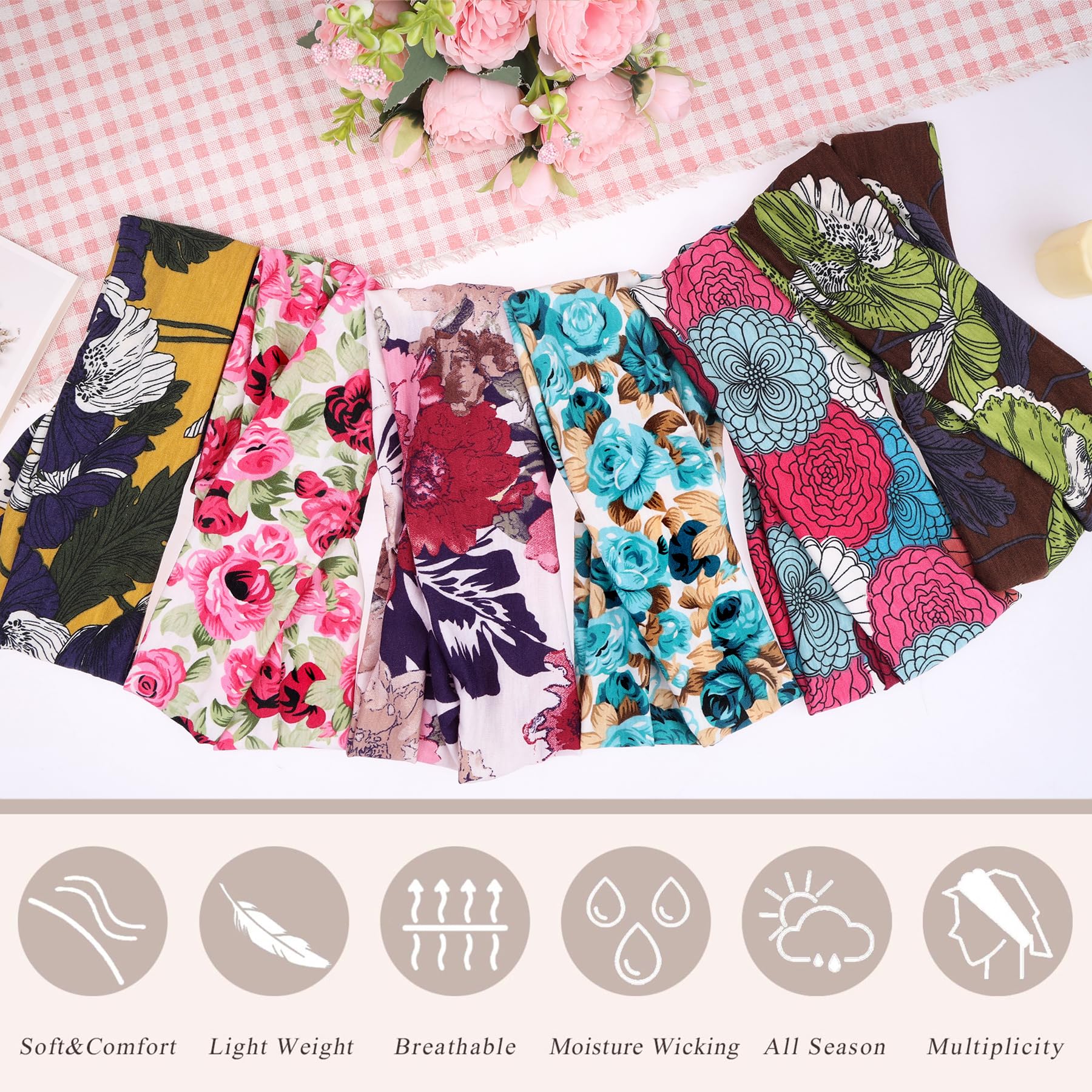 Xtrend 8 Pcs Nylon Headbands For Women, Cross Knotted Elastic Headbands, Hair Accessories For Women Yoga Workout, Non-Slip Sweat