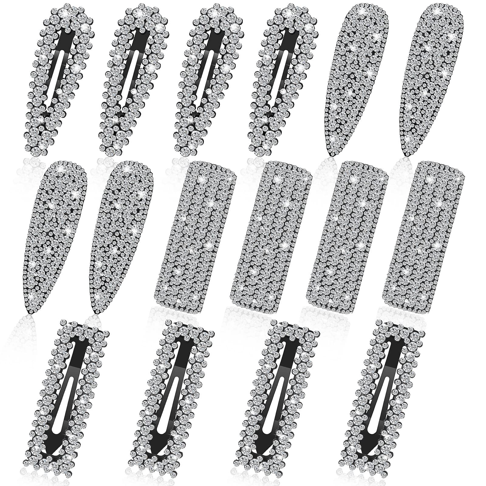 16 Pcs Rhinestone Snap Hair Accessories: Bridal Shower Hair Clips And Decorative Hair Pins For Women & Girls - 3 Inches Large Si