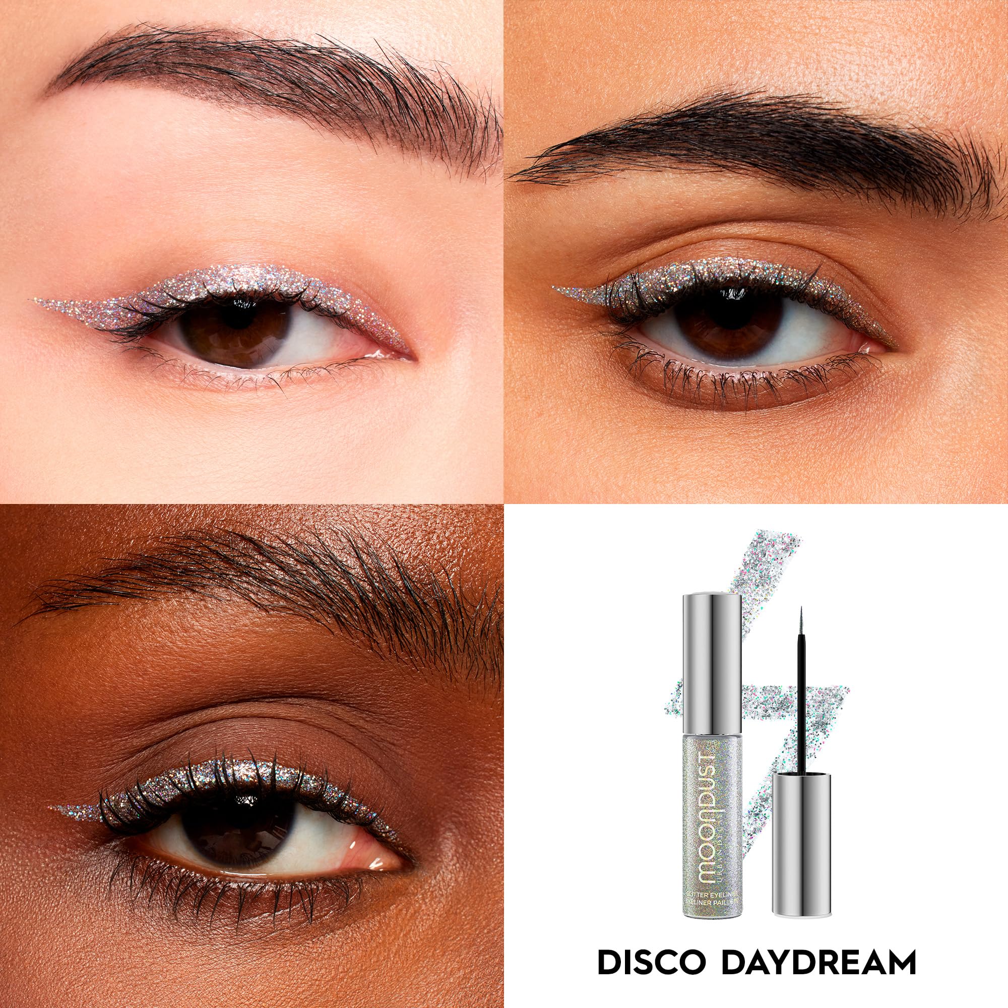 URBAN DECAY Moondust Liquid Glitter Eyeliner - Disco Daydream, 0.25 oz, Sparkly Silver Holographic Glitter, No Fallout