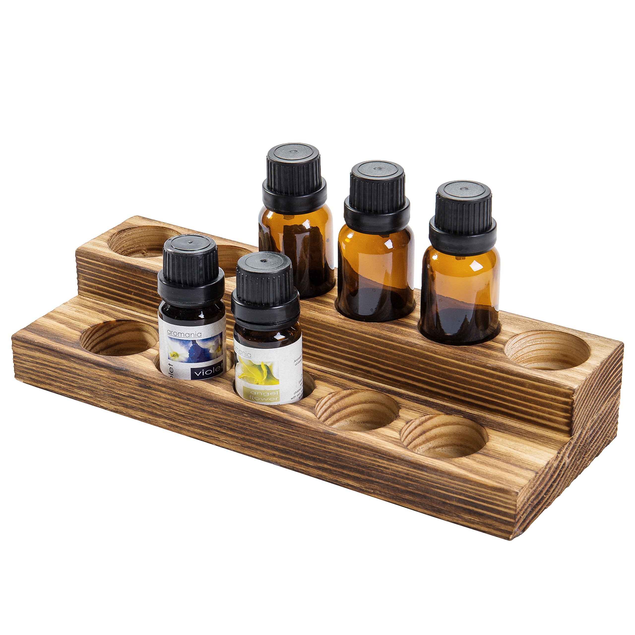 MyGift 8.5 Inch Rustic Burnt Solid Wood Essential Oil Holder Stand with 2 Tier Display, Vanity Tabletop Cosmetic Storage Organiz
