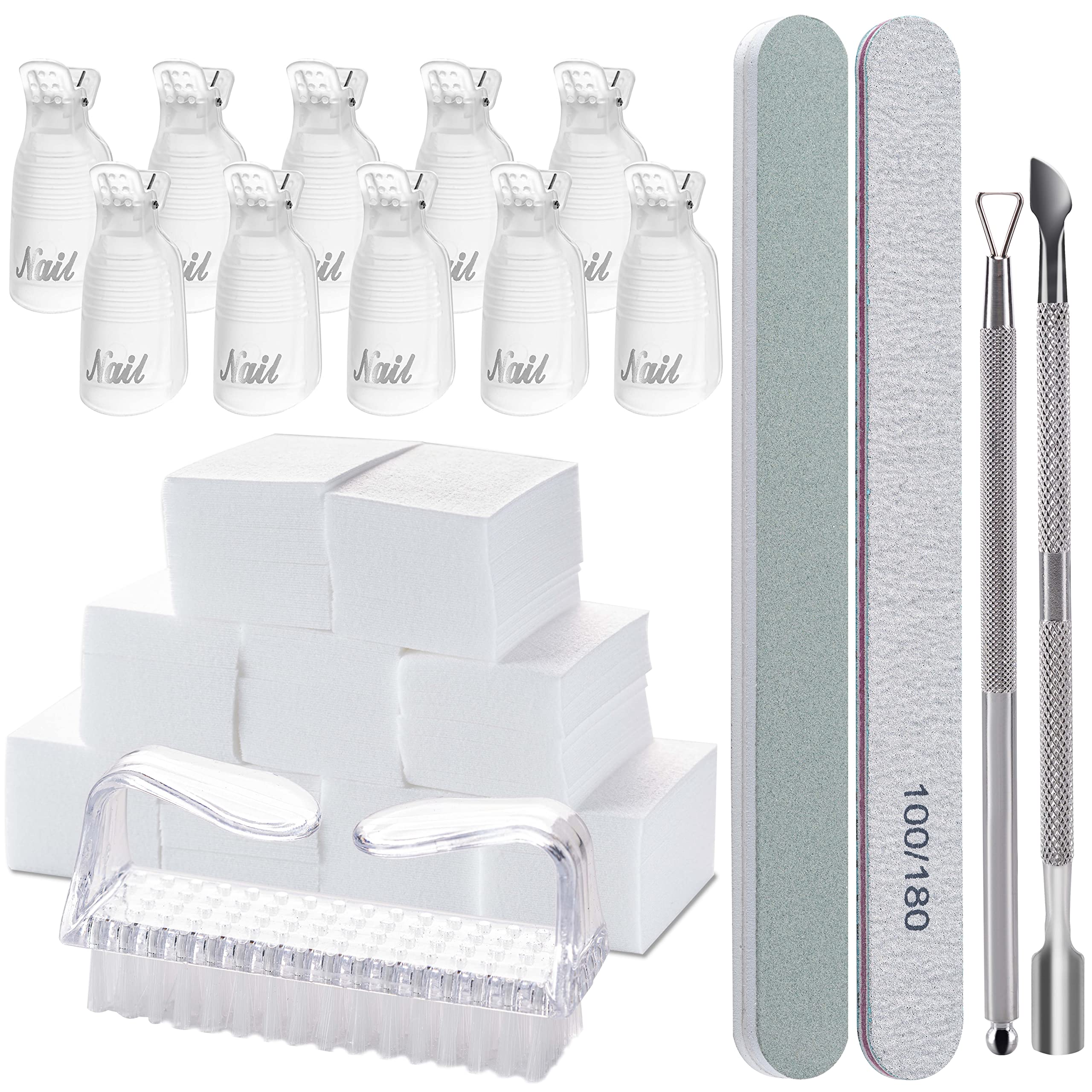 Gel Nail Polish Remover Tools Kit, With 10 Pcs Nail Clips, 400 Pcs Lint Free Nail Wipes, Nail Files 100/180, Buffer Block 400/40