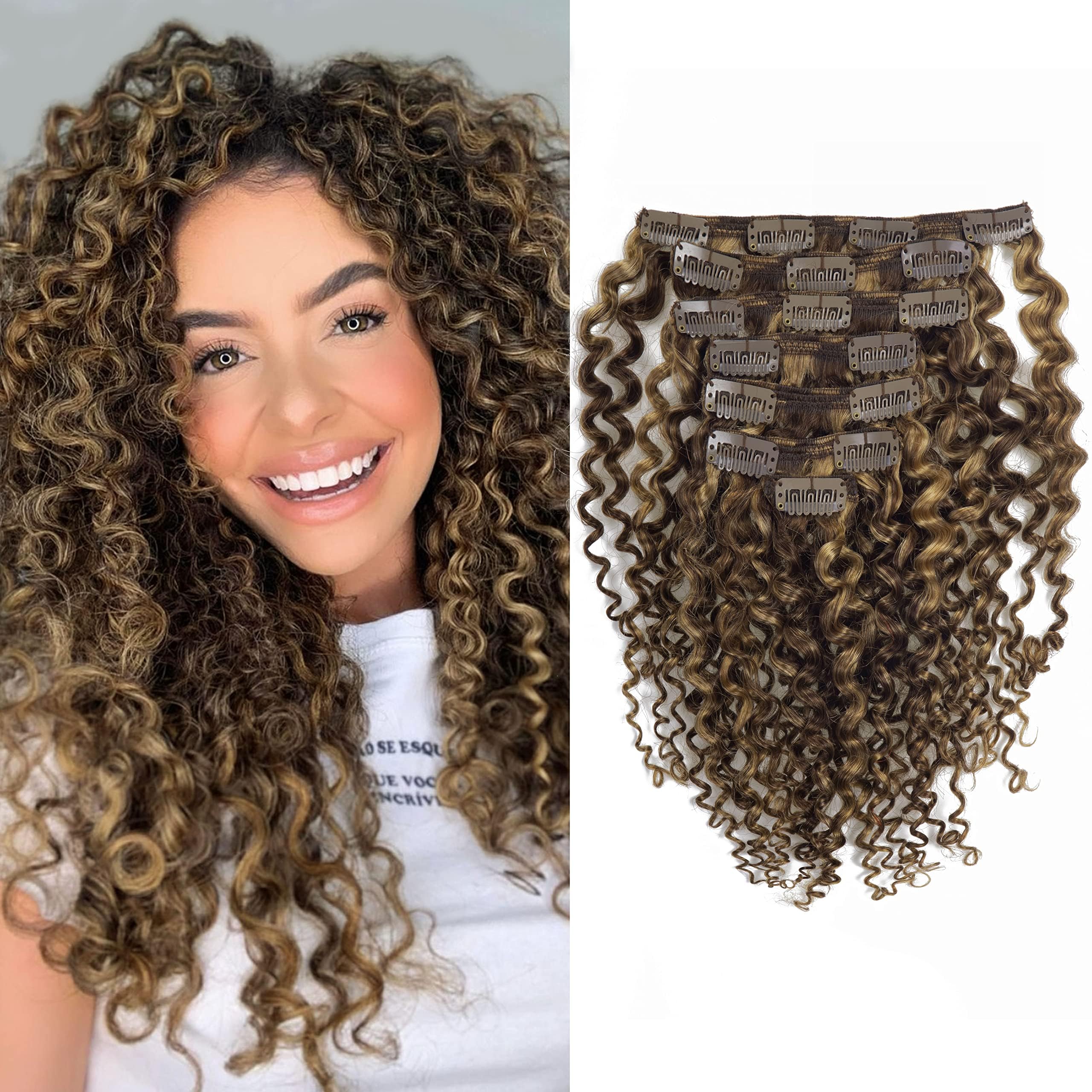 Afro Curly 3B 3C Real Hair Clip in Extensions 100% Brazilian African American Hair Extension Clip Ins Highlight Blonde Curly Cli