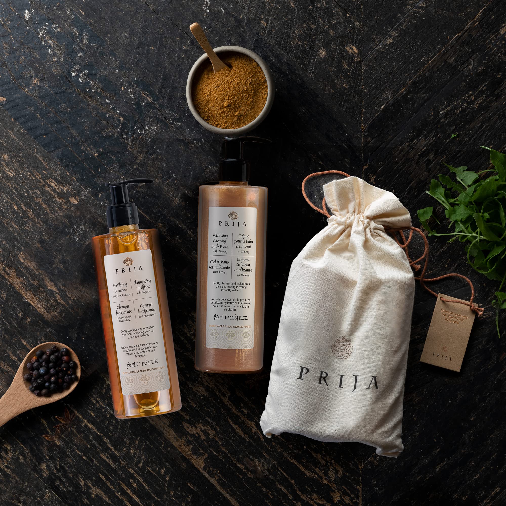 Prija Hair And Body Gift Pack (Includes Vitalizing Creamy Bath Foam With Ginseng And Fortifying Shampoo With Eruca Sativa) - Veg