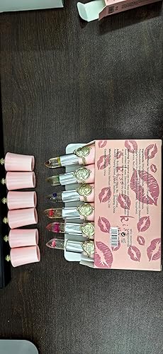 firstfly Crystal Flower Jelly Lipstick Pack of 6, Long Lasting Moisturizer, Color Change, 0.72 oz, Pink