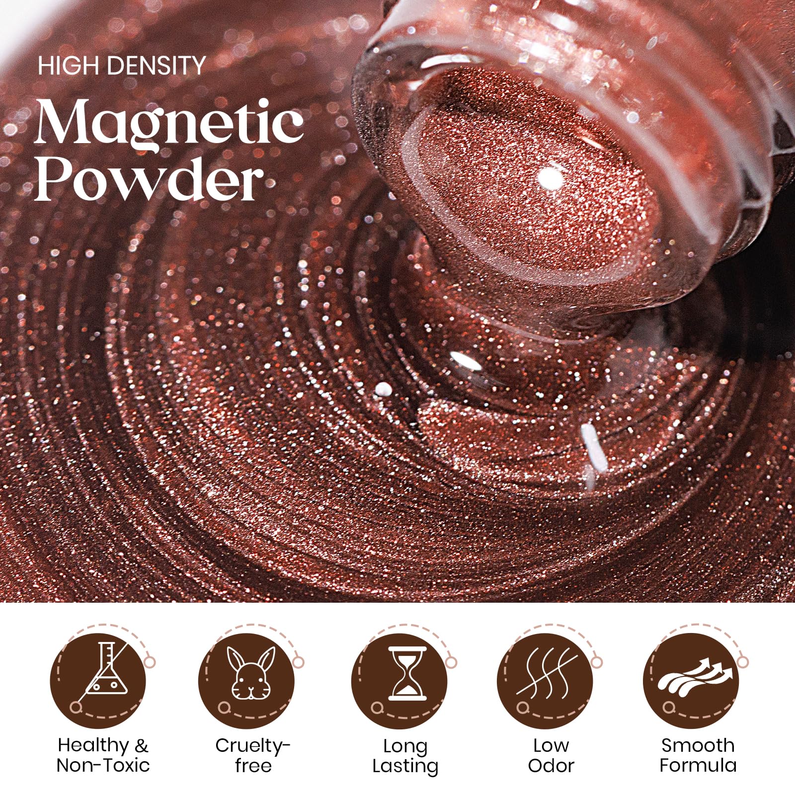 Mizhse Cat Eye Gel Nail Polish: Brown Magnetic Gel Polish With Magnet Stick, Fall Color Magic Effect Galaxy Shimmer Glitter Holo