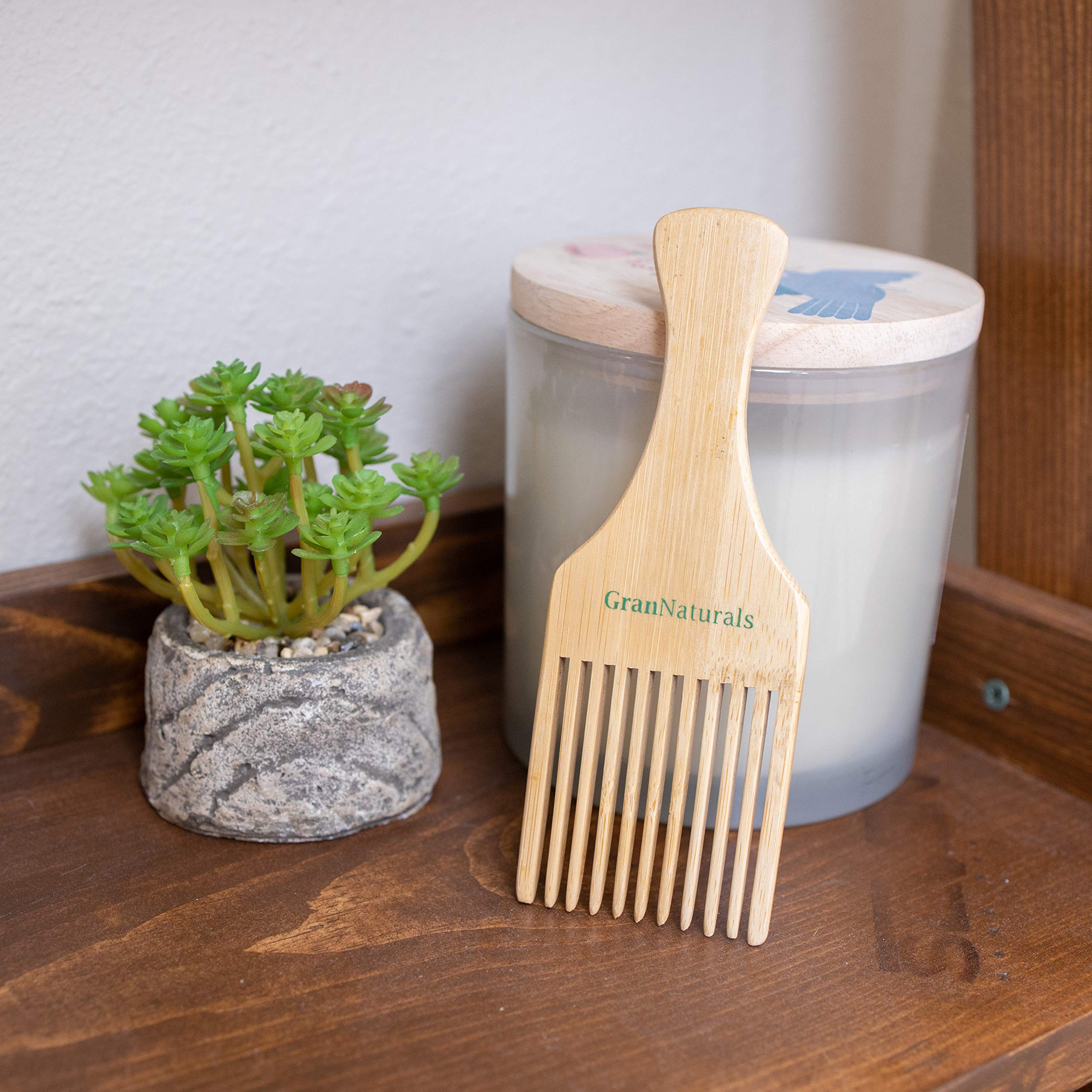 Grannaturals Wooden Comb & Hair Pick - Natural Wood Volumizing & Styling Tool For Thick, Coarse, Curly Hair - Non-Static Comb Fo