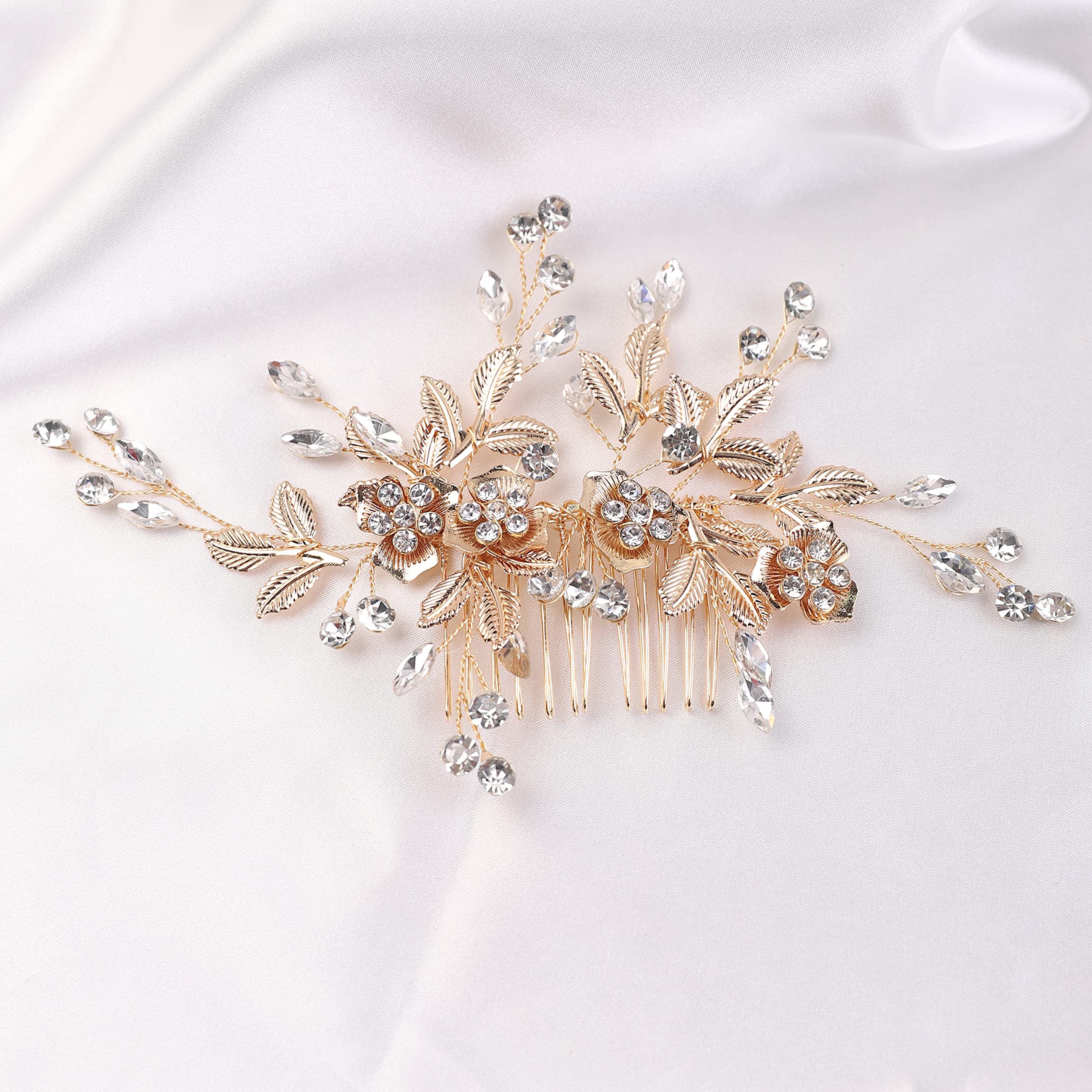 YERTTER Vintage Rhinestones Bride Wedding Hair Accessories for Brides Crystal Floral Leaves Bridal Hair Comb for Women and Girls