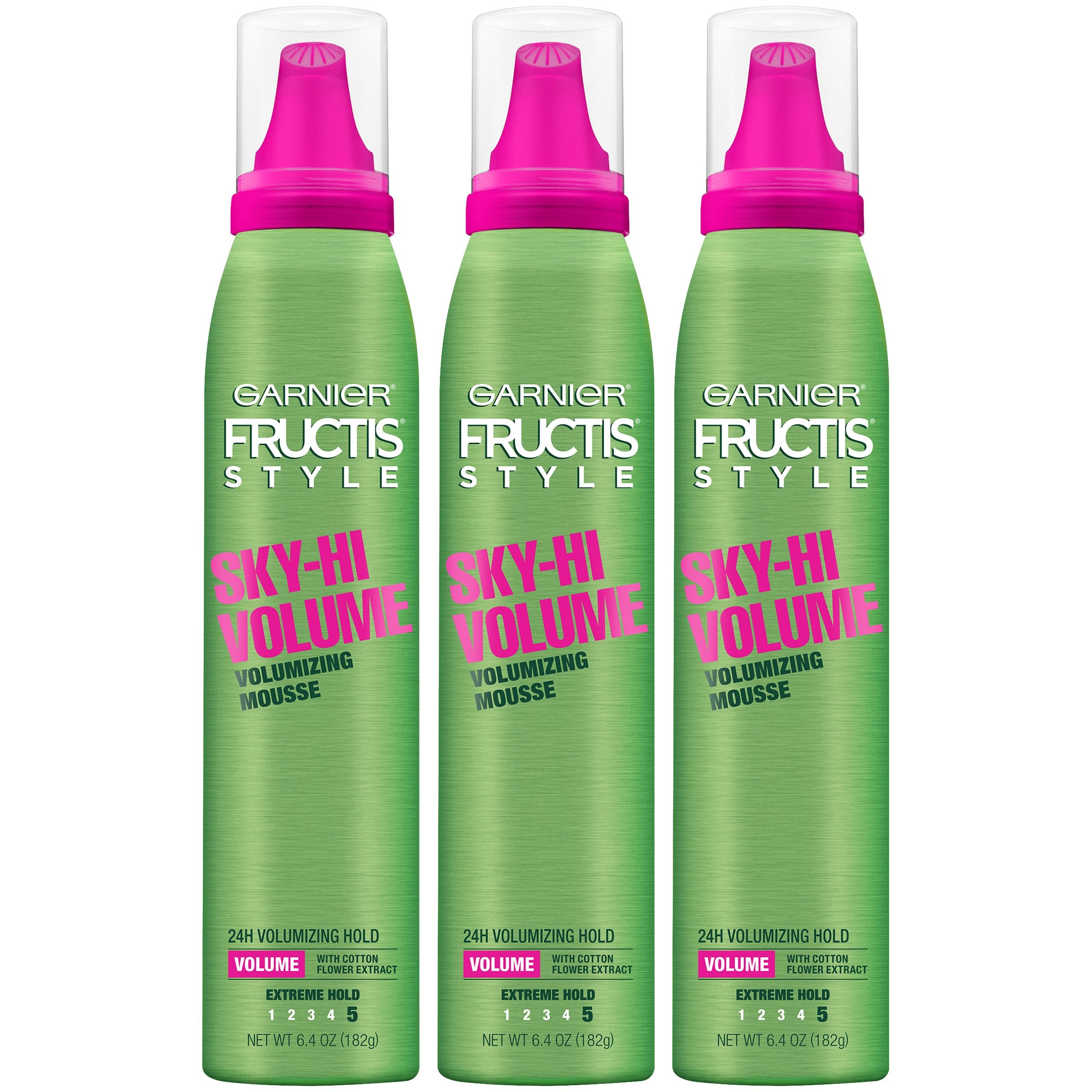 Garnier Fructis Style SkyHi Volume Mousse, Extreme Hold, 6.4 Oz, 3 Count (Packaging May Vary)