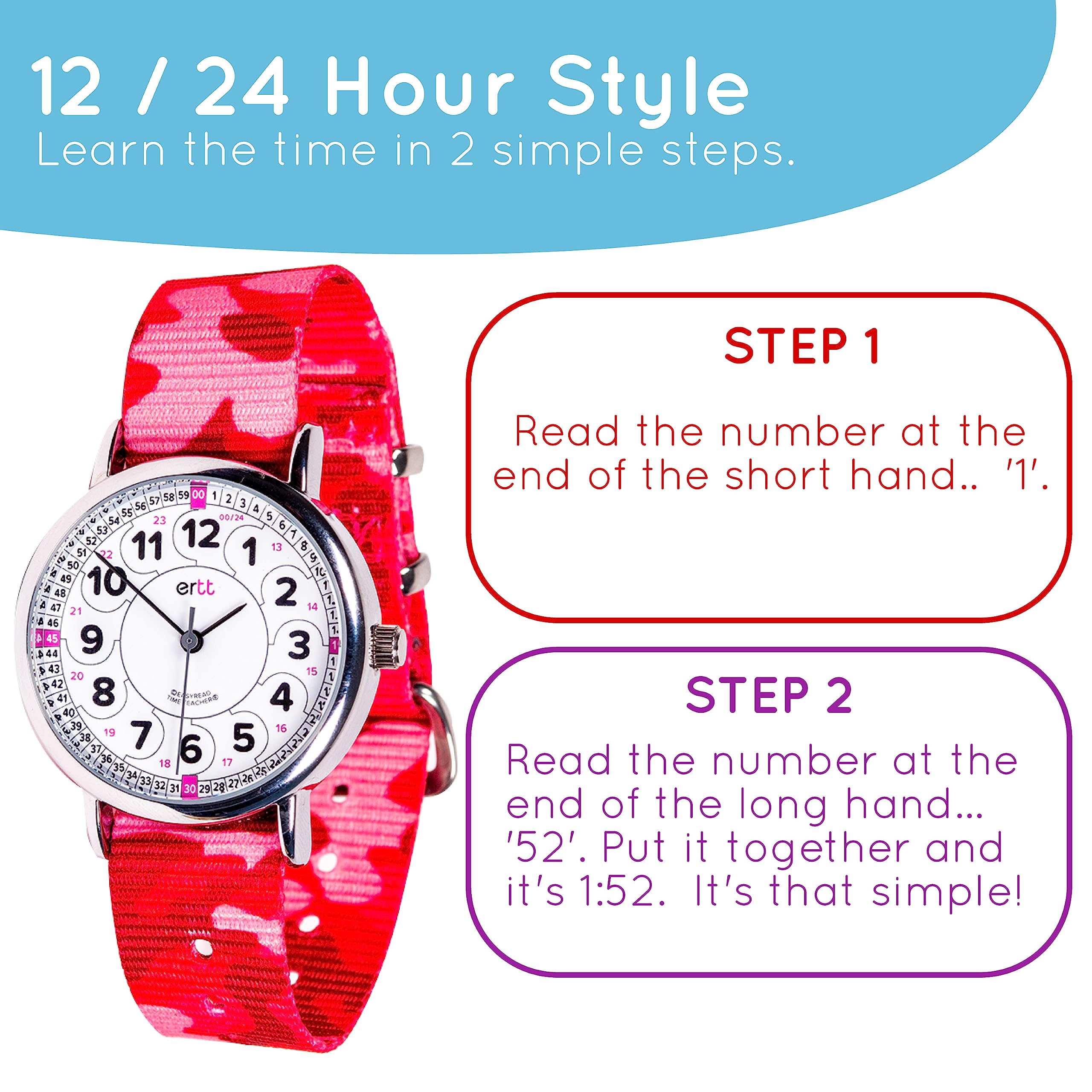 EasyRead Time Teacher Analog Watch for Kids, Fun and Easy to Learn, with 33mm Alloy Case and Nylon Strap, Includes Battery