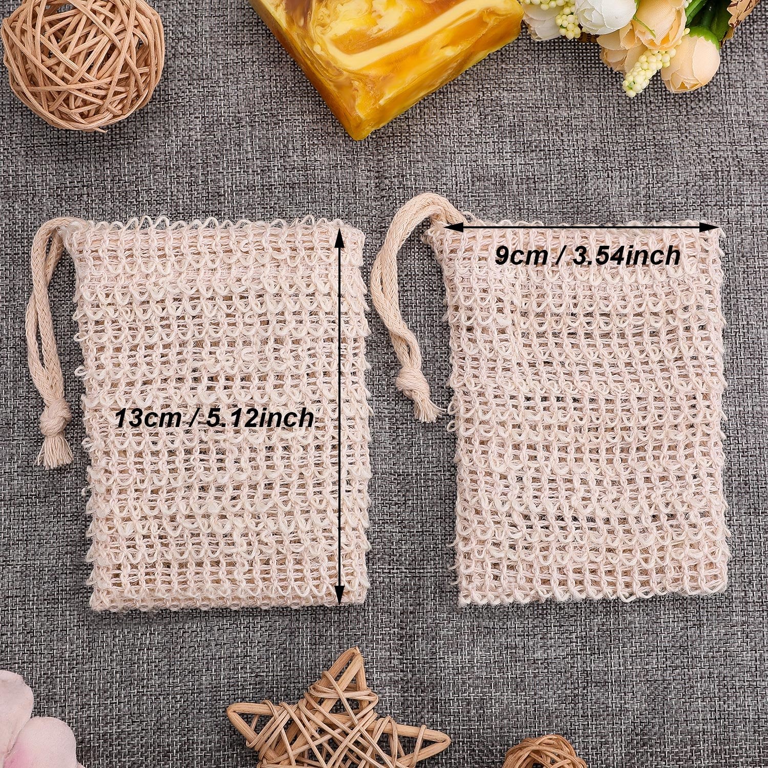 Bbto 5 Pieces Soap Saver Bag Natural Sisal Exfoliating Soap Pouch For Foaming And Drying The Soap Bars Shower Soap Bag (Beige, 9
