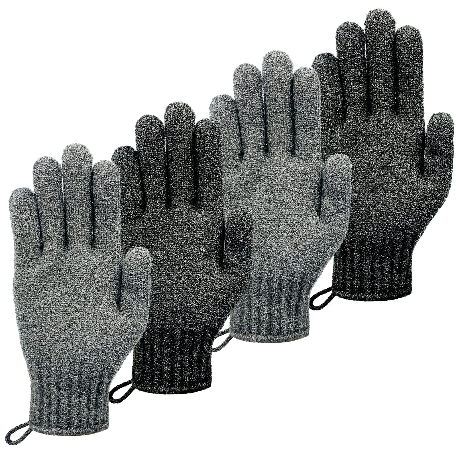 Mig4U Exfoliating Shower Gloves 2 Pairs, Bath Scrub Glove Medium To Heavy Body Dead Skin Removal, Deep Exfoliate Sponge Loofah F