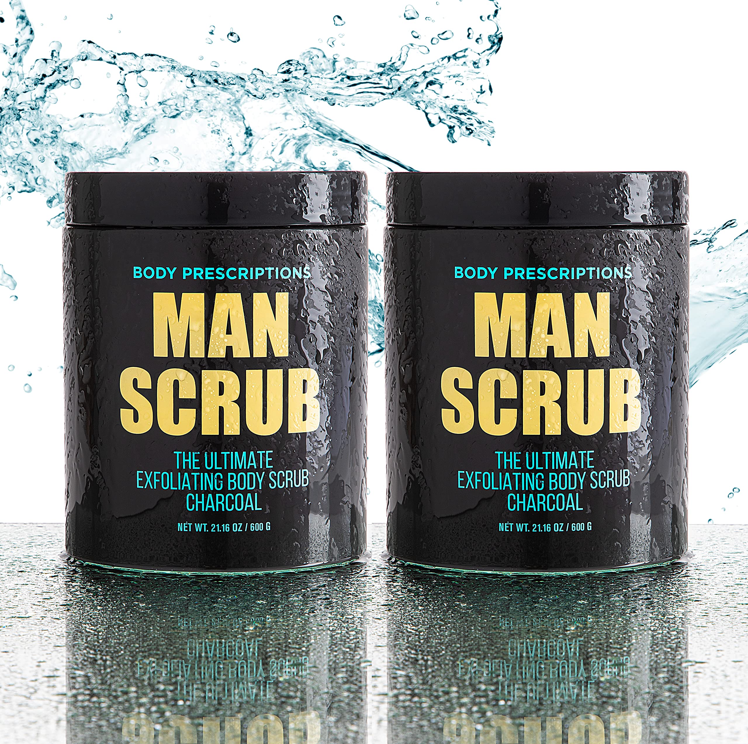Body Prescriptions Body Scrub for Men-2 Pack Ultimate Exfoliating Scrub Infused with Charcoal, Mens Body Wash in Jar with Twist
