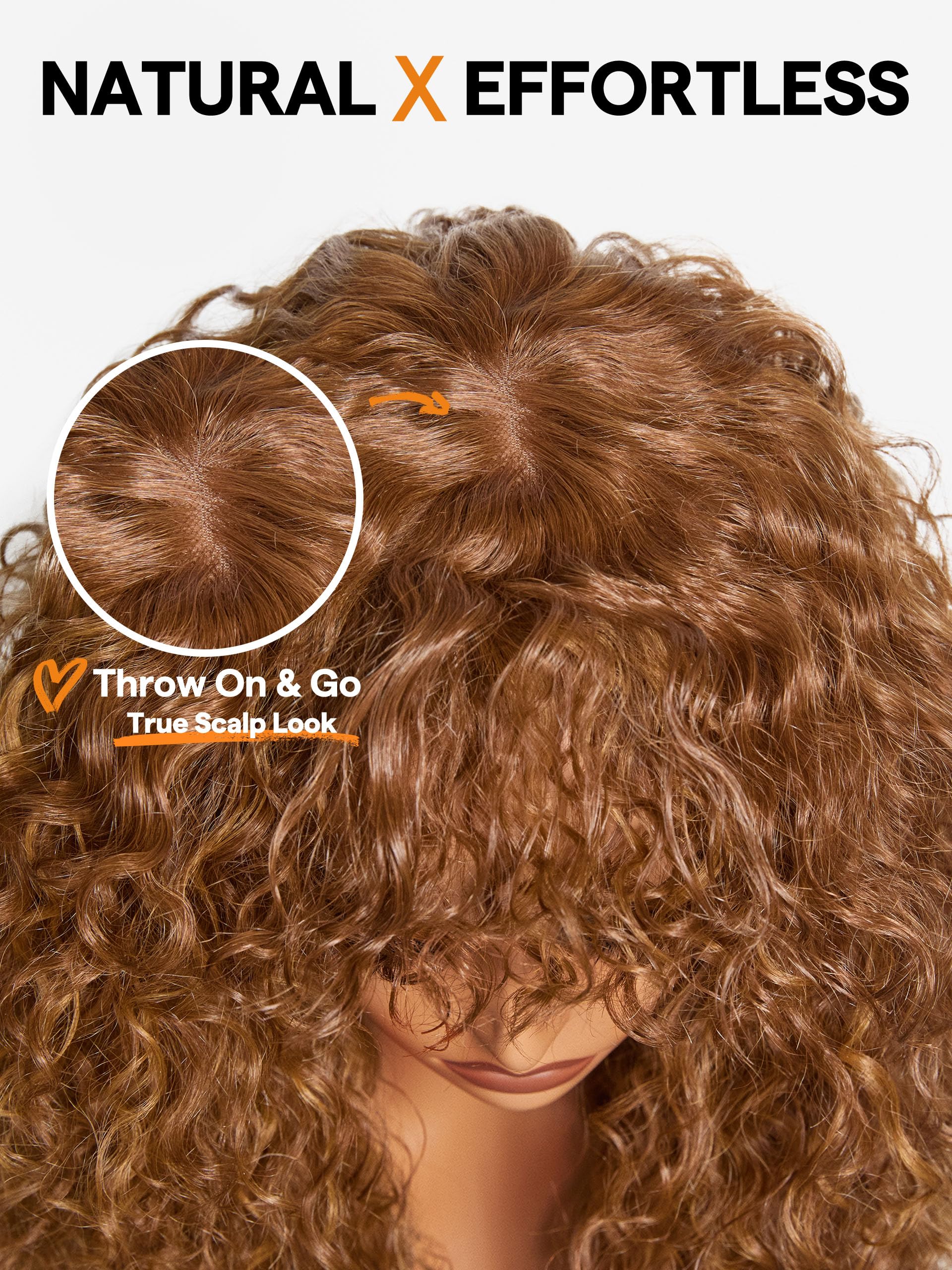 Gorgius Curly Wig With Bangs Cinnamon Brown Shaggy Curl Glueless Bang Wig With True Scalp Upgraded With Natural Human-Hair-Like