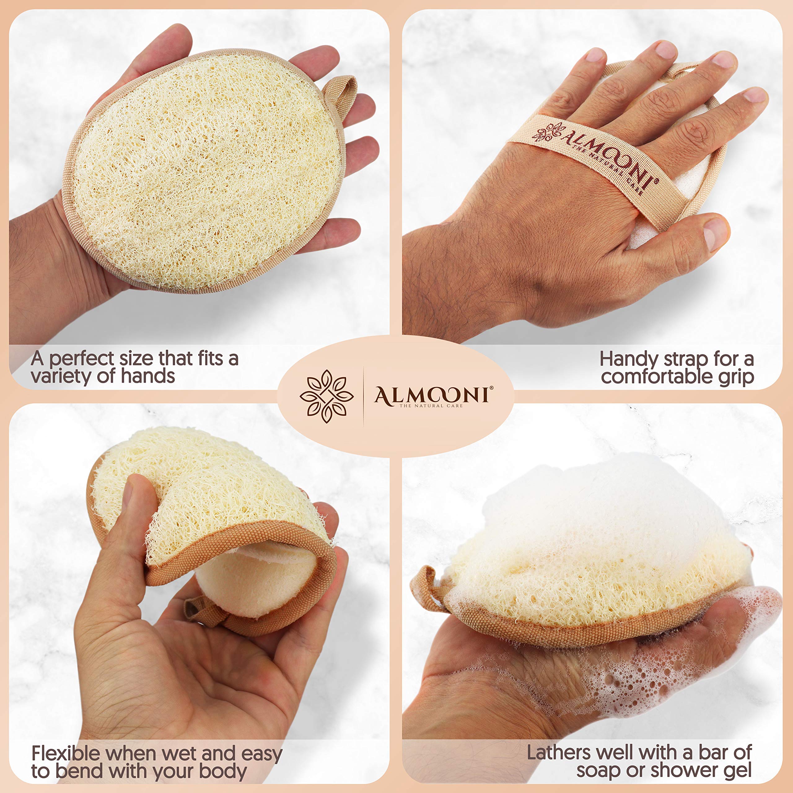 Almooni Premium Exfoliating Loofah Pad Body Scrubber, Made With Natural Egyptian Shower Loofa Sponge That Gets You Clean, Not Ju