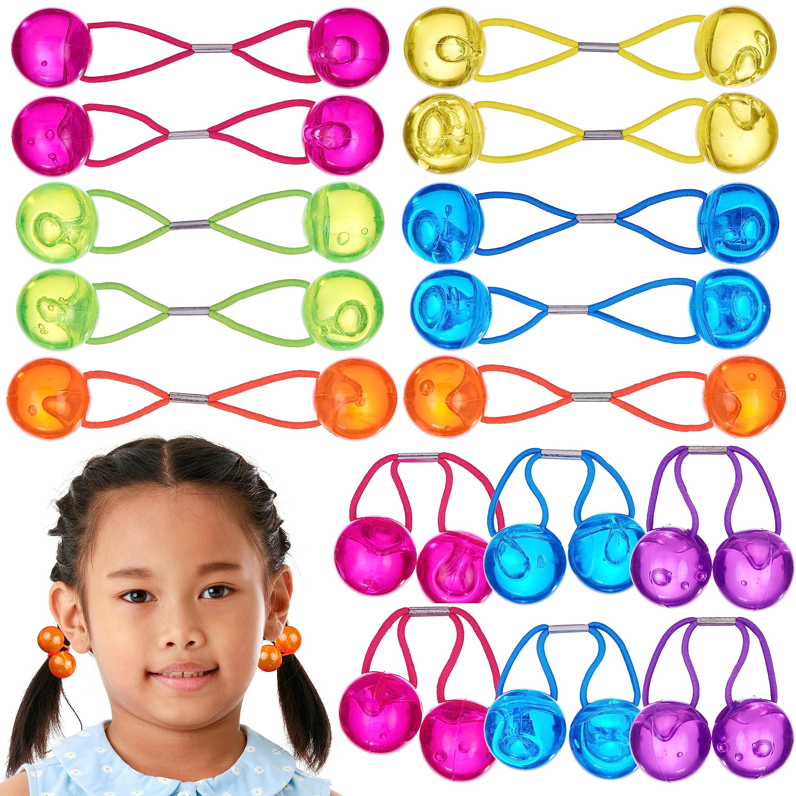 Expressions 16pc Ponytailers Large Round Ponytail Balls Twin Bead Hair Elastics Bright Multicolored Twin Hair Beads Bauble Hair 
