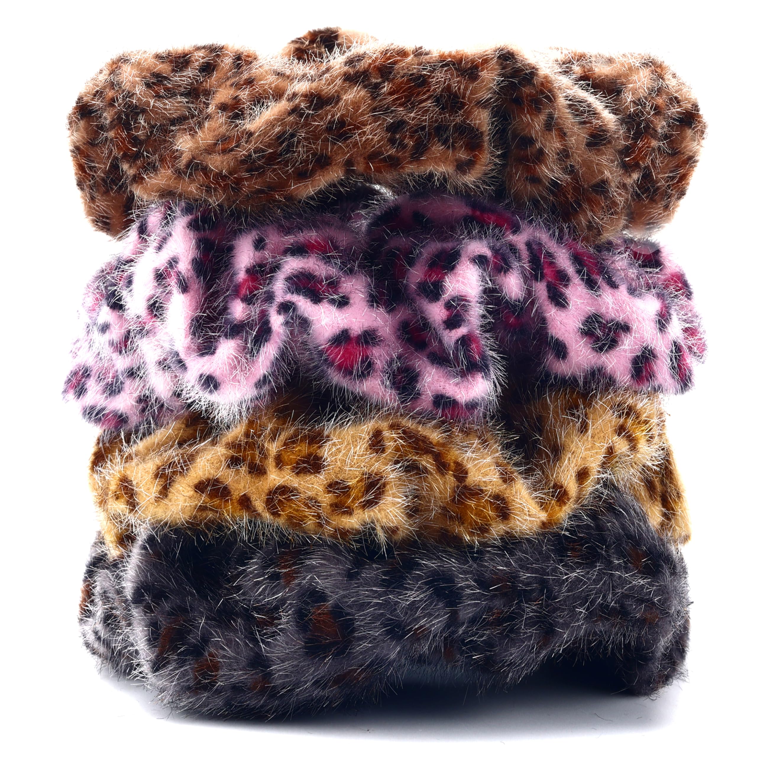 TUCEWP Leopard Print Scrunchies for Women Girls 4Pcs Brown Pink Velvet Scrunchies Long Thick Hair Soft Hair Bands Cheetah Scrunc