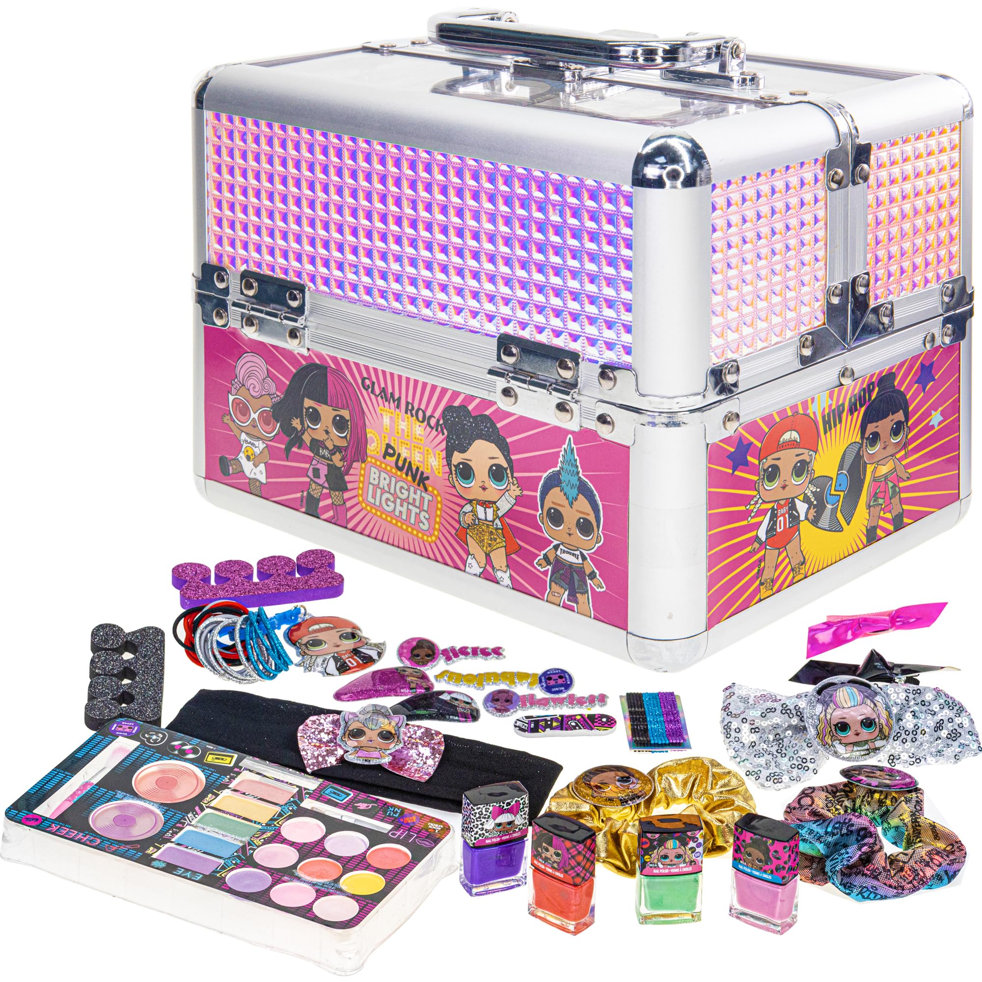 L.O.L Surprise! Townley Girl Train Case Cosmetic Makeup Set Includes Lip Gloss, Eye Shimmer, Nail Polish, Hair Accessories & Mor