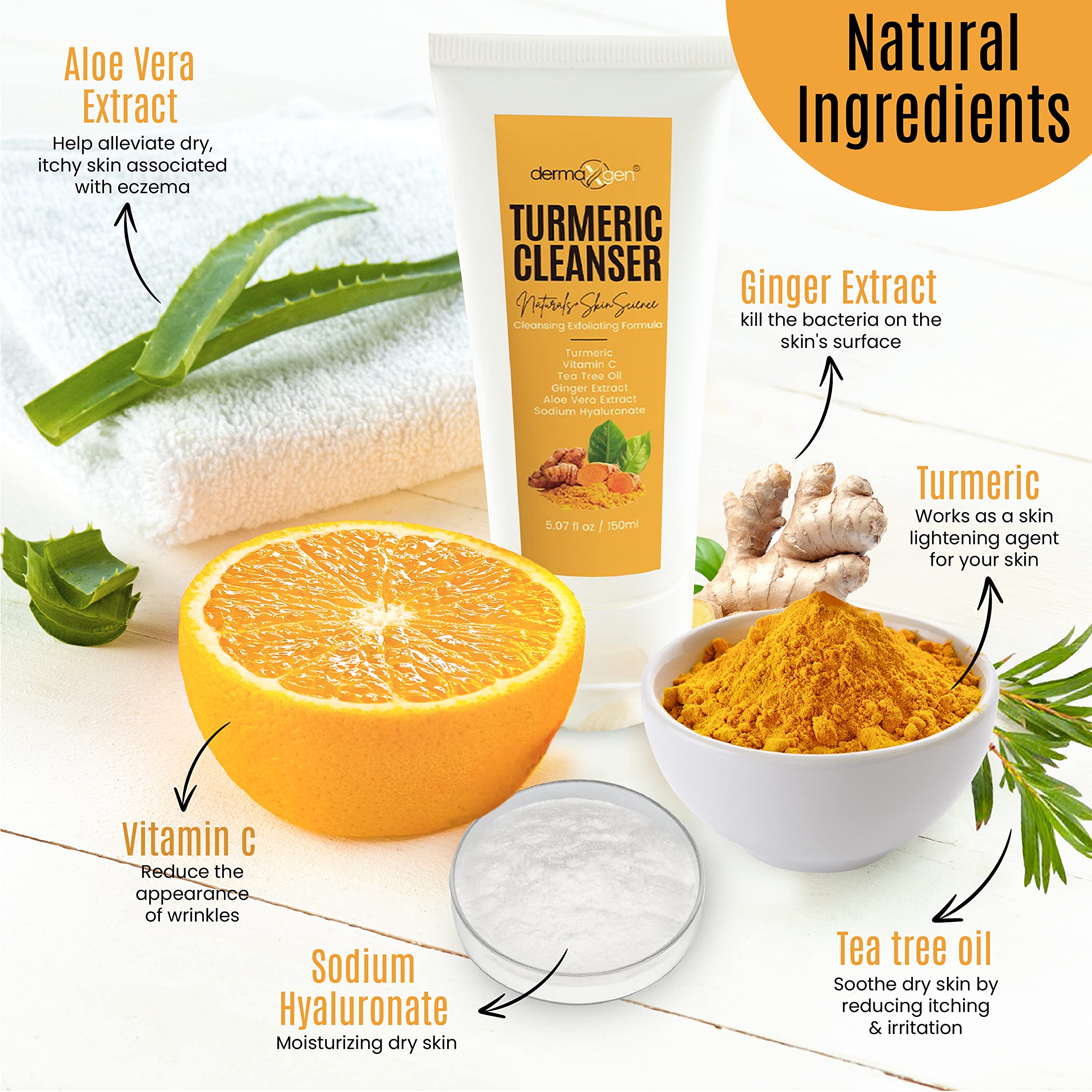 Dermaxgen Turmeric Facial Cleanser - Natural Anti Aging Exfoliating, Nourish & Glowing Cleanser For Clearing Acne Scars, Age Spo