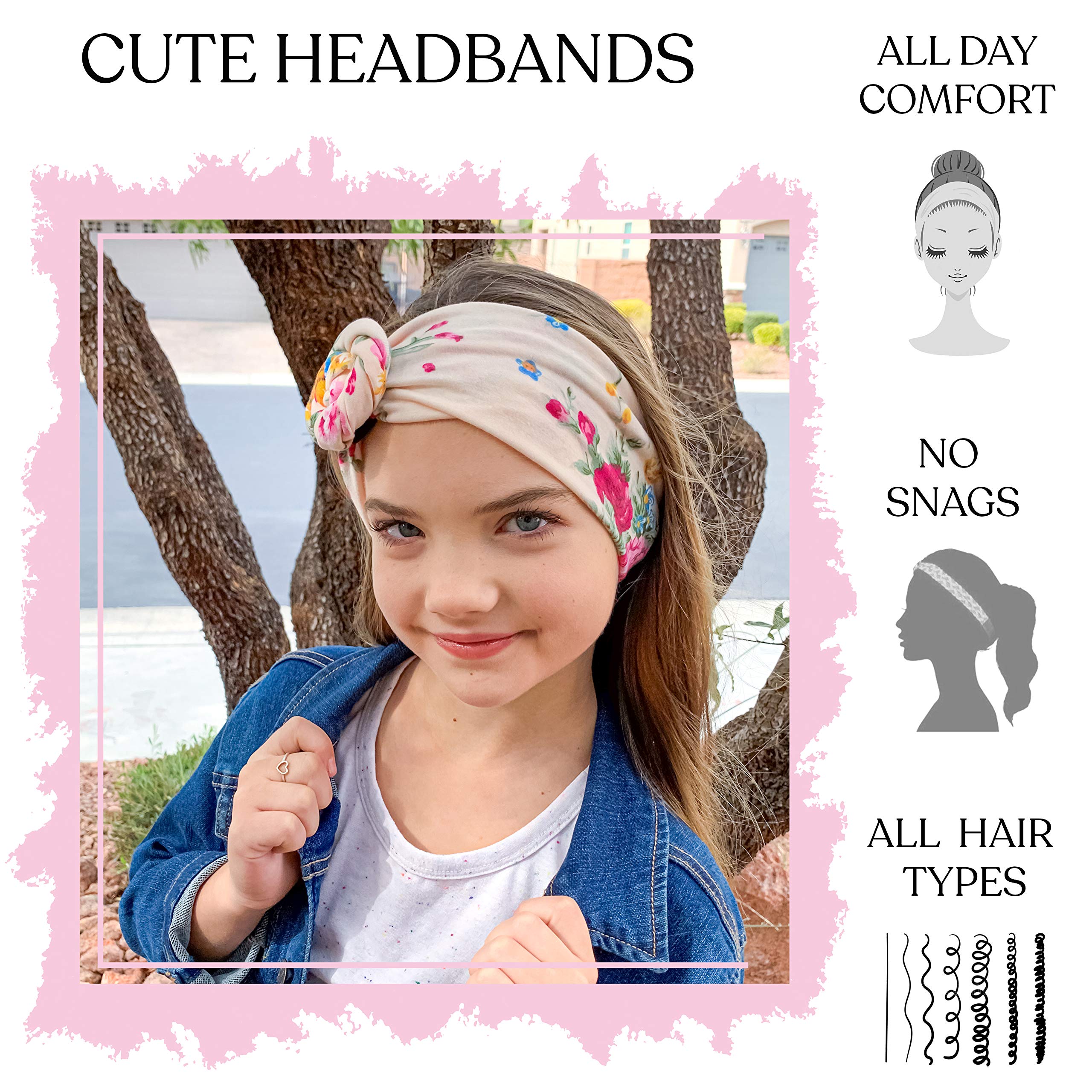 FROG SAC 4 Floral Headbands for Girls, Stretch Flower Headwraps for Teens, Soft Rose Bun Headband for Women, Cute Comfortable Fa