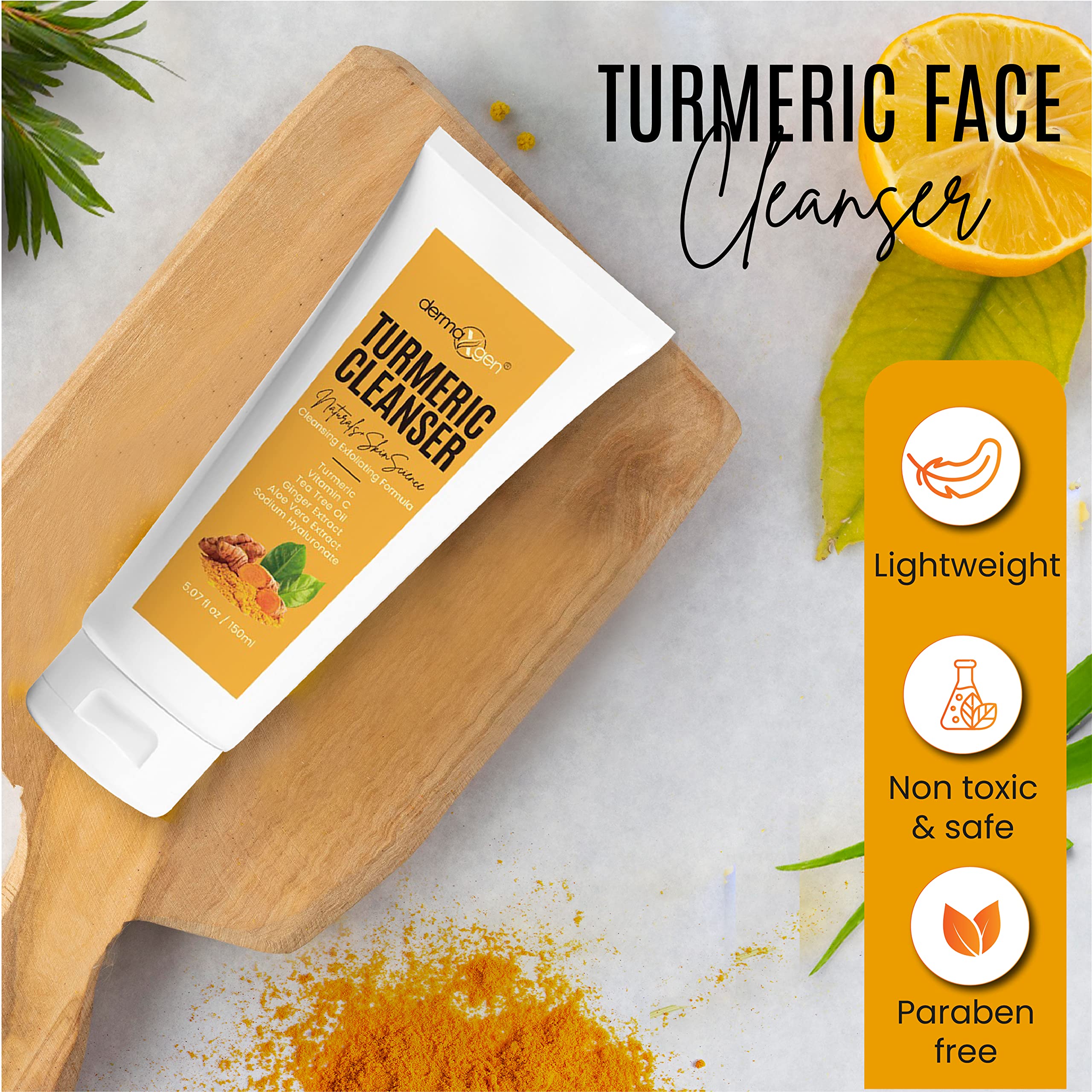 Dermaxgen Turmeric Facial Cleanser - Natural Anti Aging Exfoliating, Nourish & Glowing Cleanser For Clearing Acne Scars, Age Spo