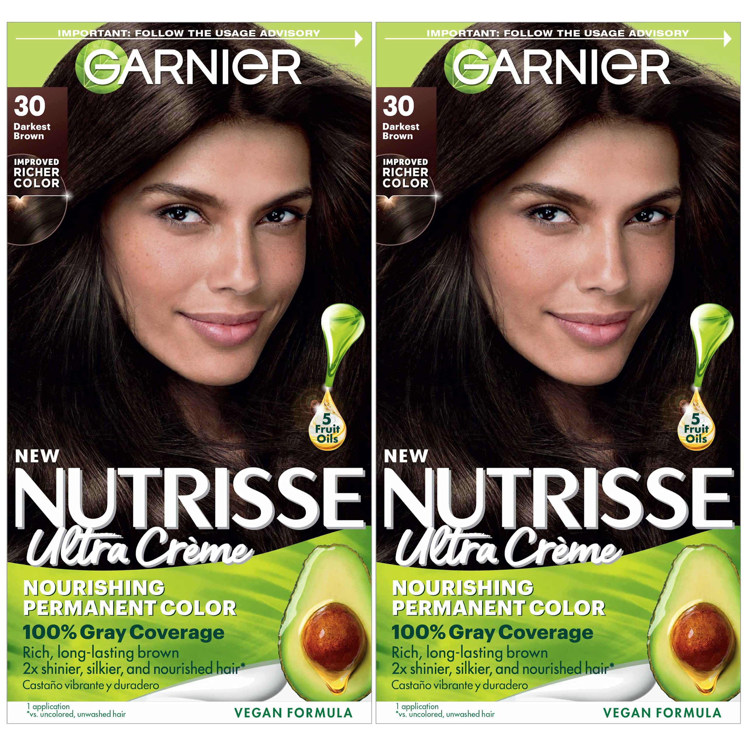 Garnier Hair Color Nutrisse Nourishing Creme, 30 Darkest Brown (Sweet Cola) Permanent Hair Dye, 2 Count (Packaging May Vary)