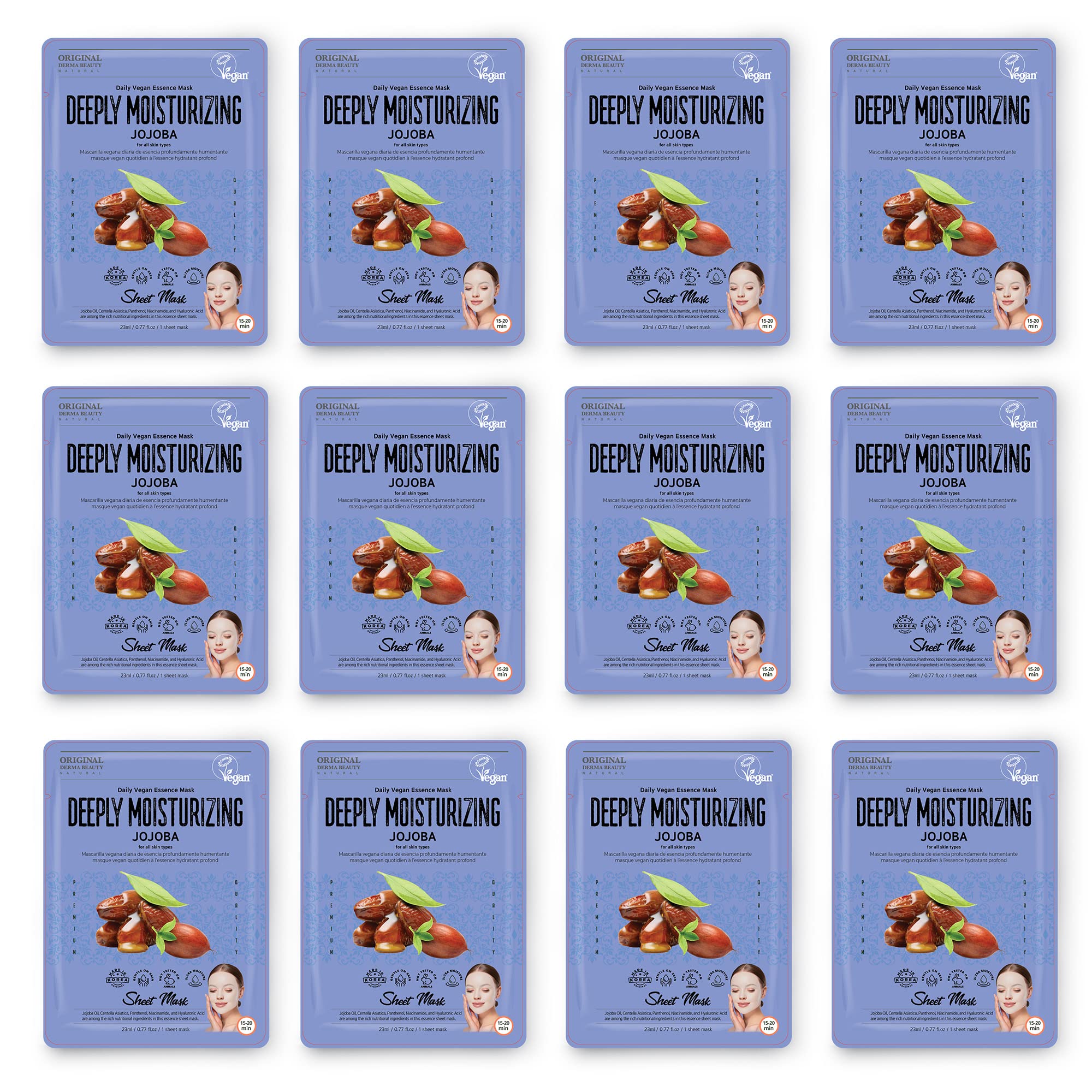 Innerest Original Derma Beauty Collagen Face Masks 12 Pk Deep Moisturizing Jojoba Face Mask Skin Care Sheet Masks Set For Beauty